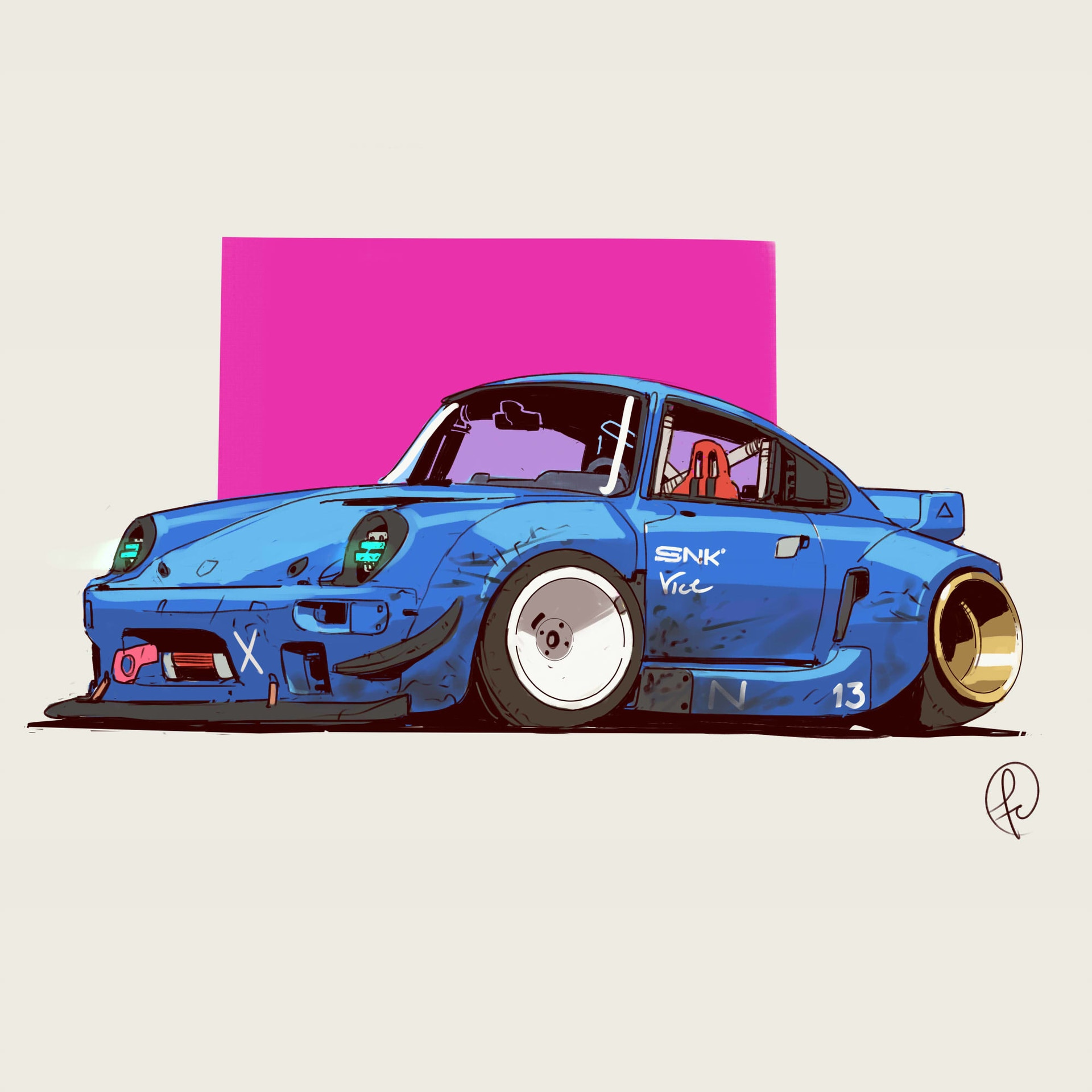 Blue Cyberpunk Porsche 911 by Fernando Correa HD Wallpaper