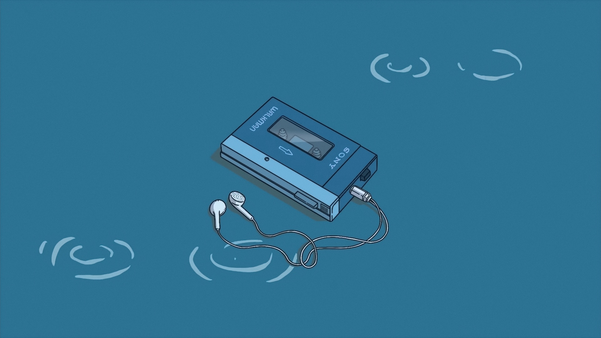 Sony Walkman with earphones on blue water HD Wallpaper