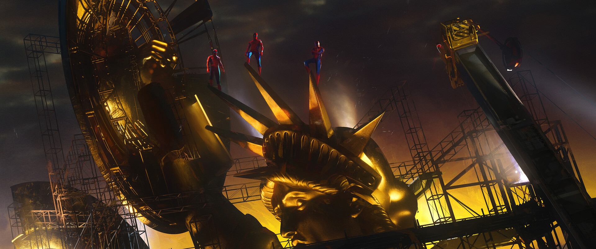 Three Spider-Men on the Statue of Liberty HD Wallpaper