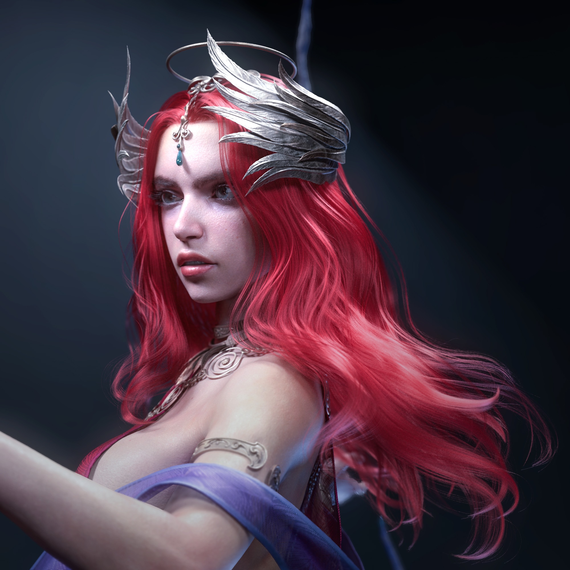 Fantasy girl with red hair and crown HD Wallpaper