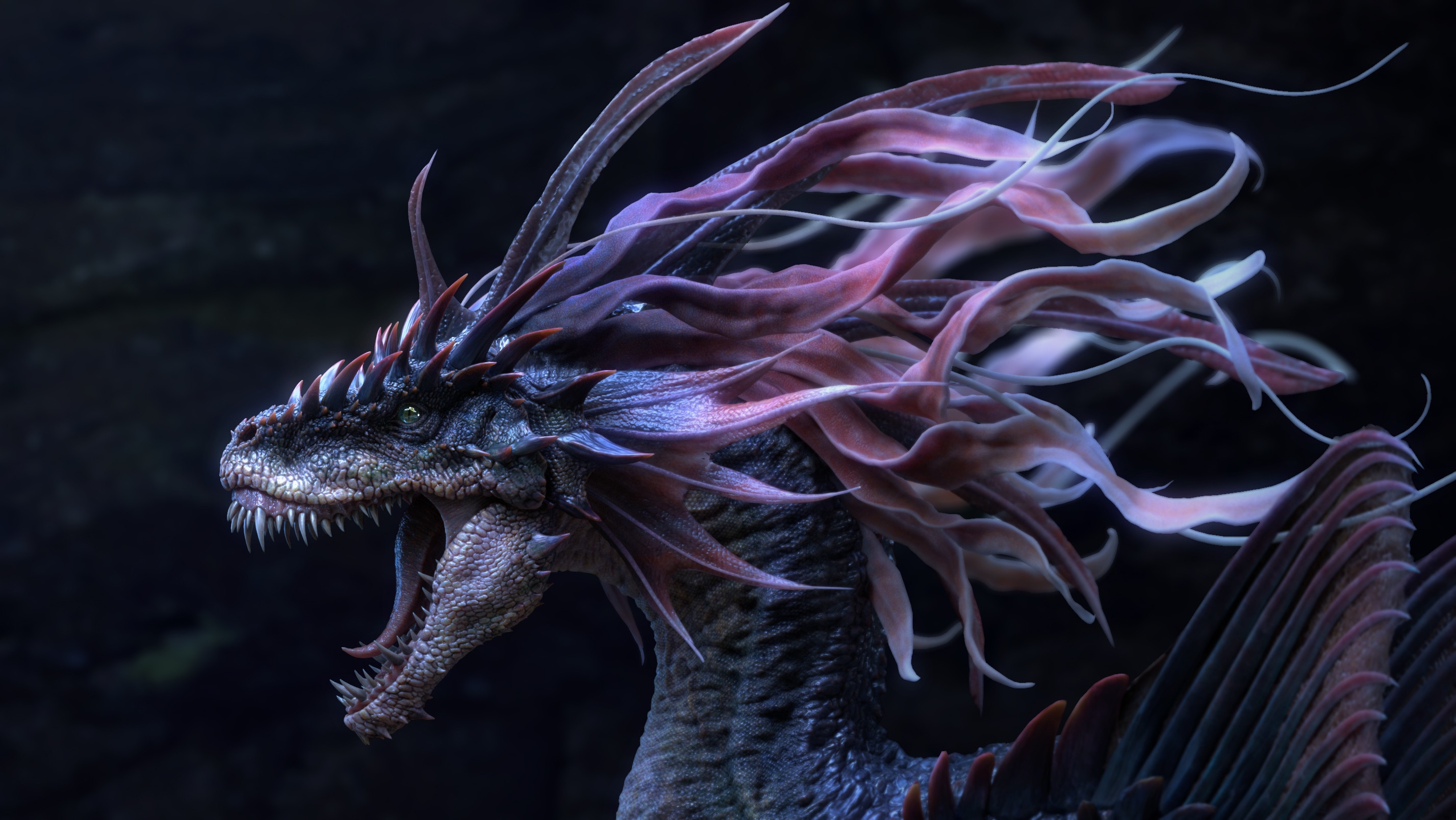 Close-up of a fantasy dragon's head HD Wallpaper