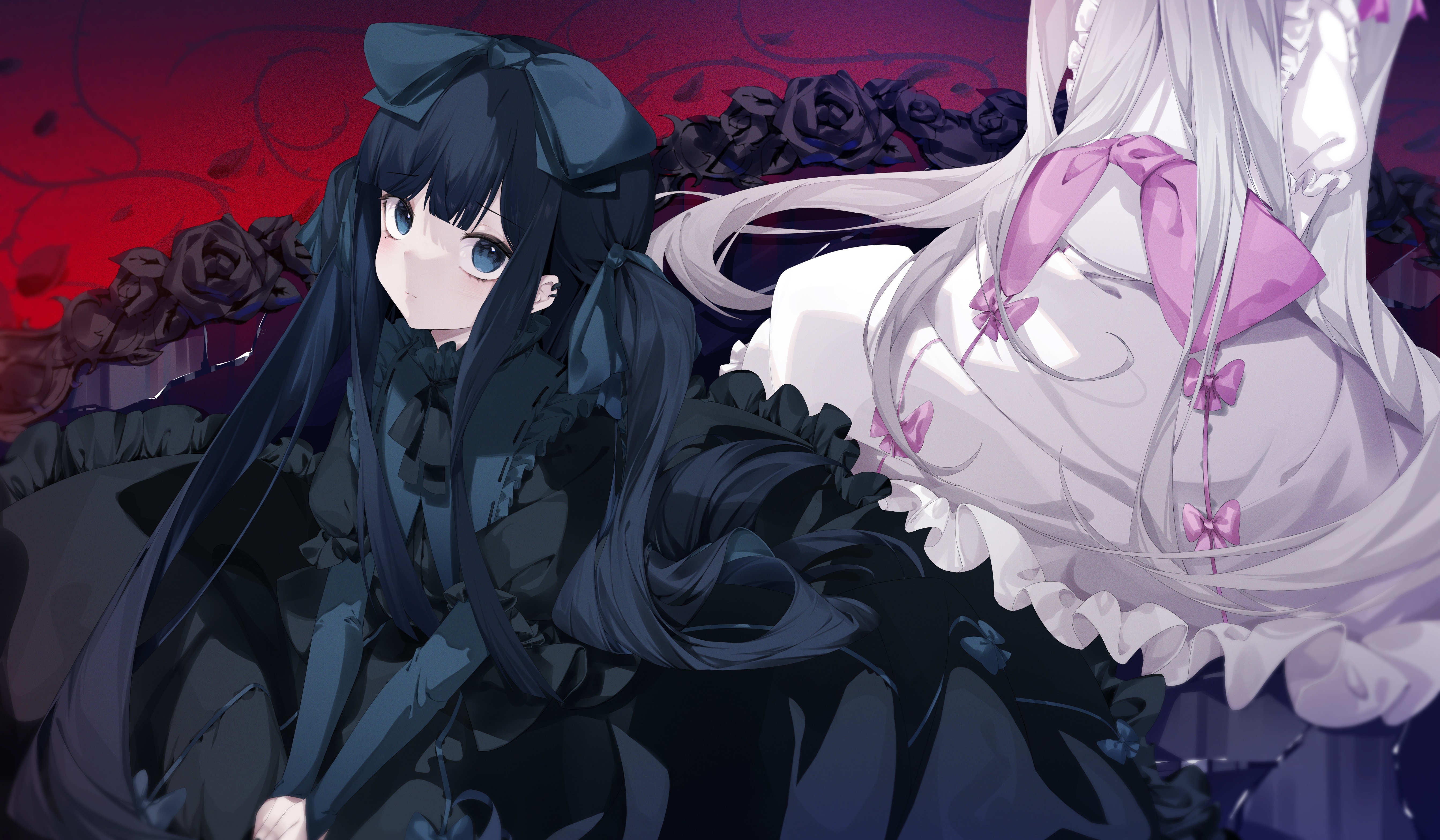 4K Gothic Anime Girls with Roses HD Wallpaper