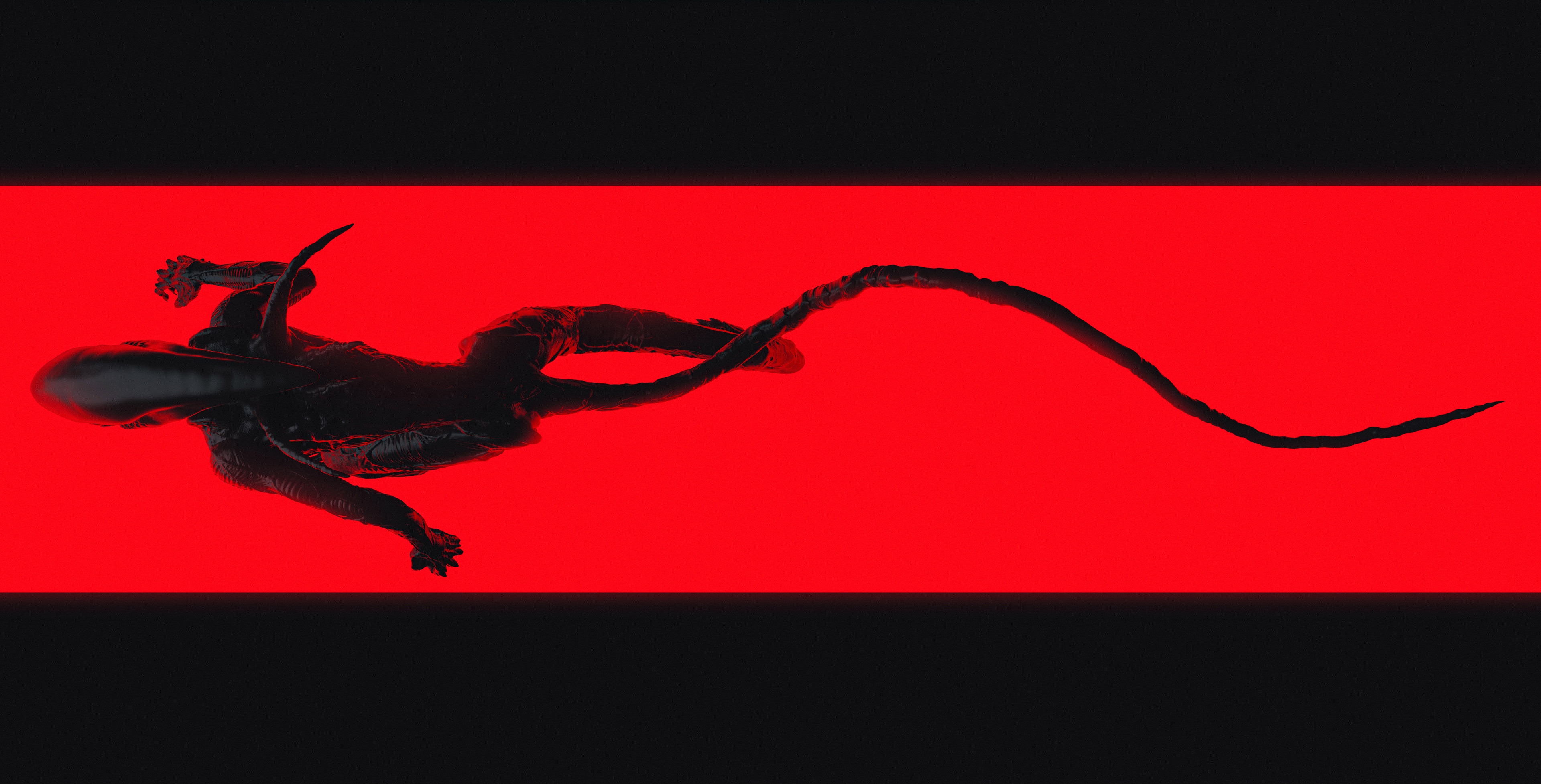 4K Xenomorph creature on red background HD Wallpaper