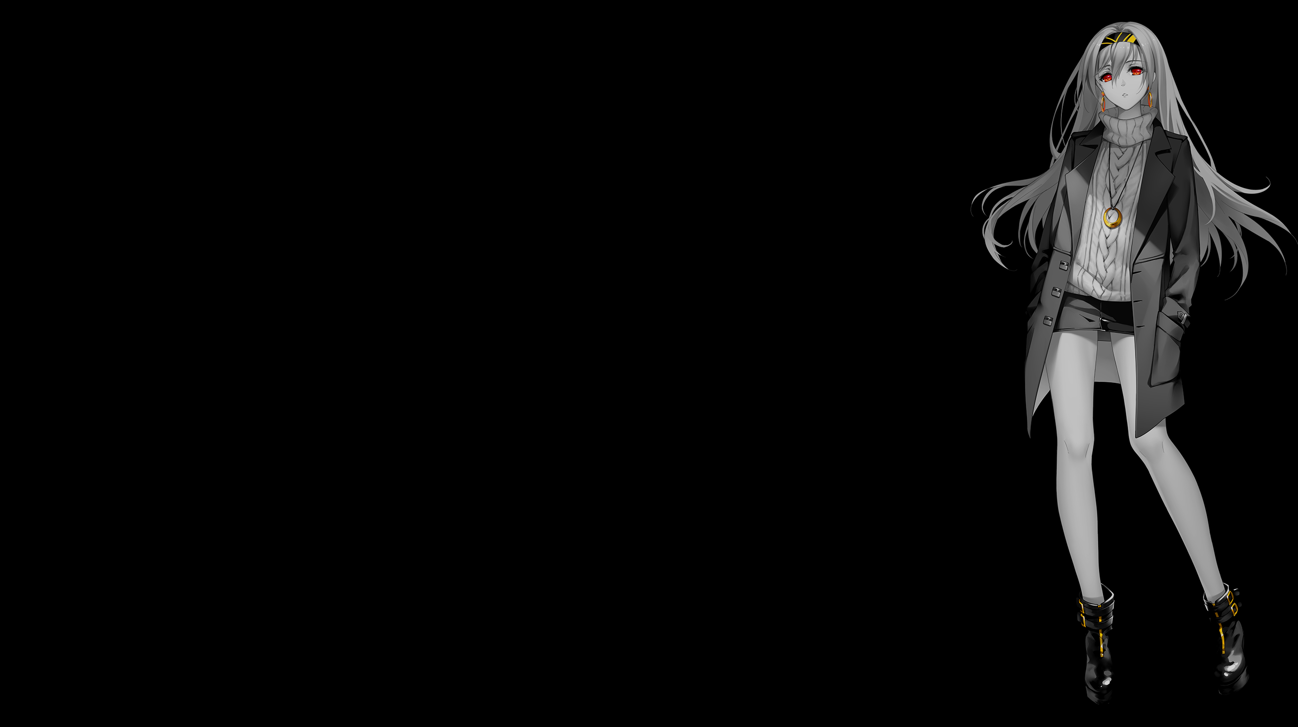 Anime girl with red eyes and long white hair HD Wallpaper