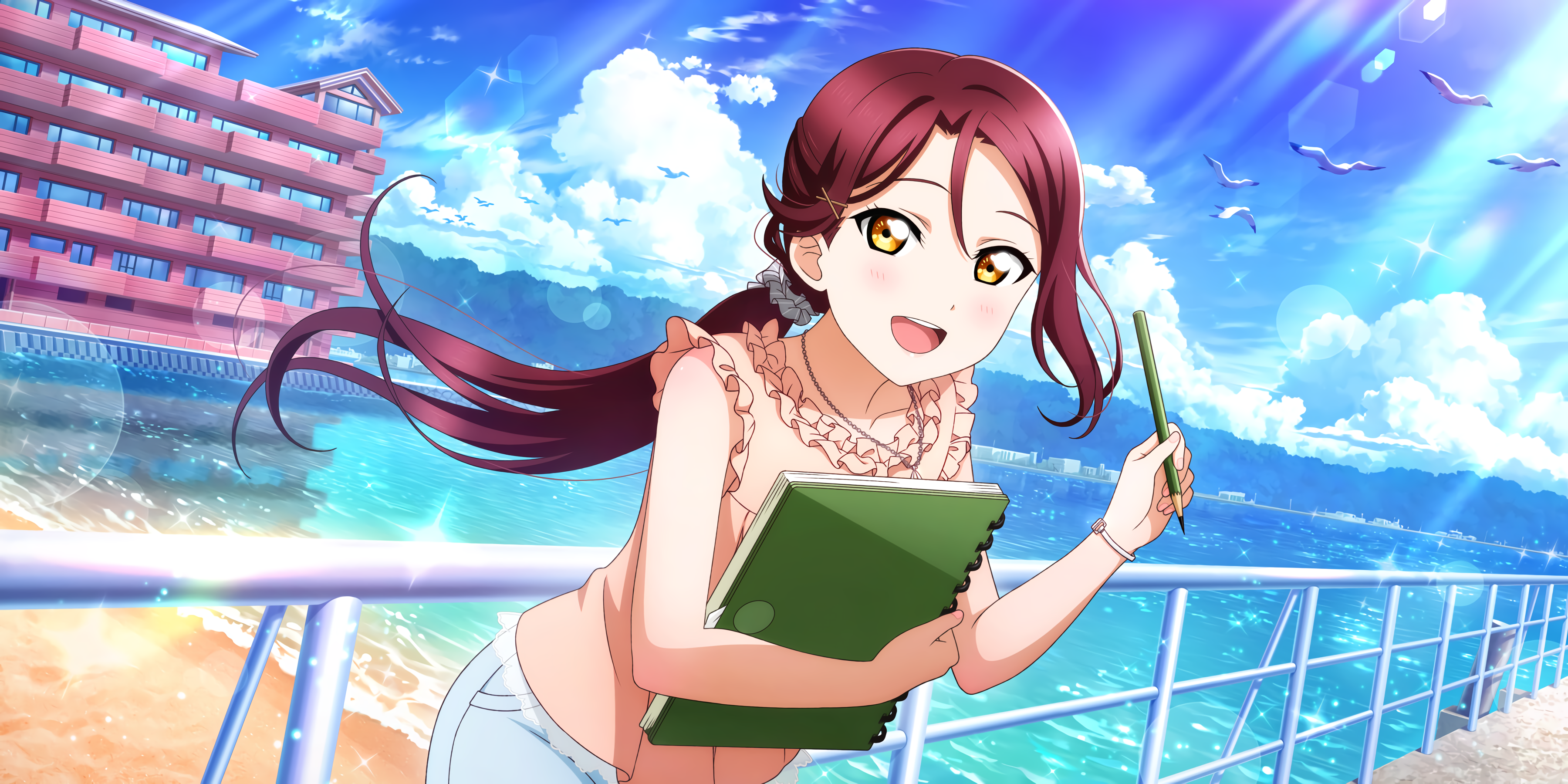 Sakurauchi Riko from Love Live! Sunshine drawing by the sea HD Wallpaper