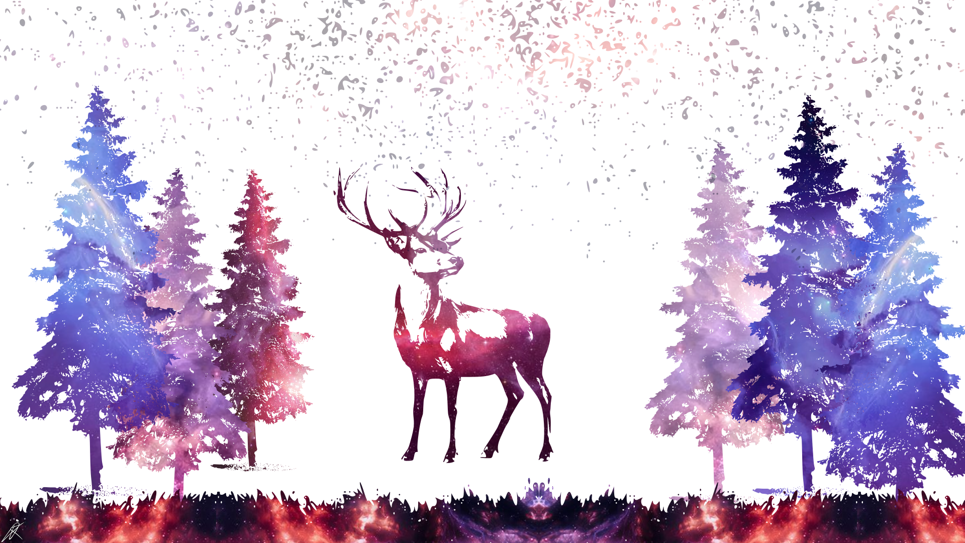 Deer in a galaxy forest HD Wallpaper