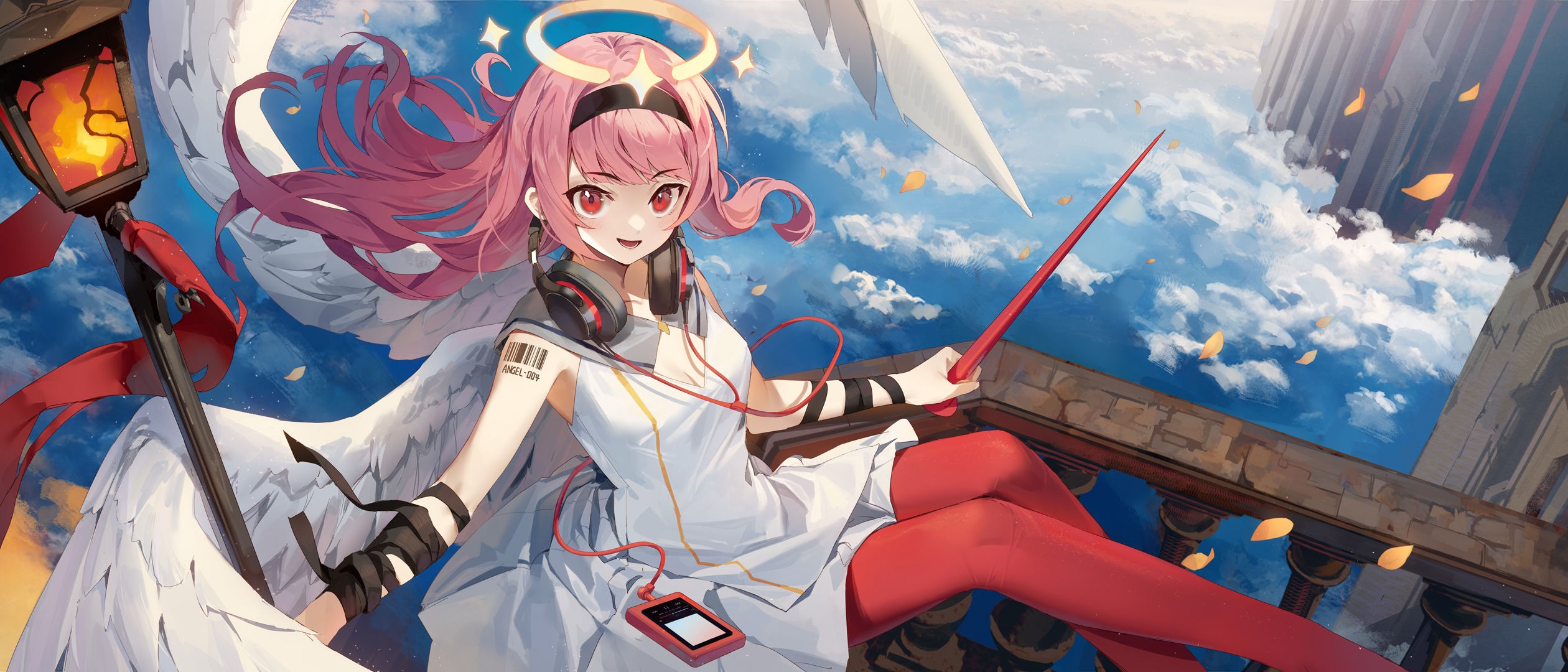 Anime girl with pink hair and headphones HD Wallpaper