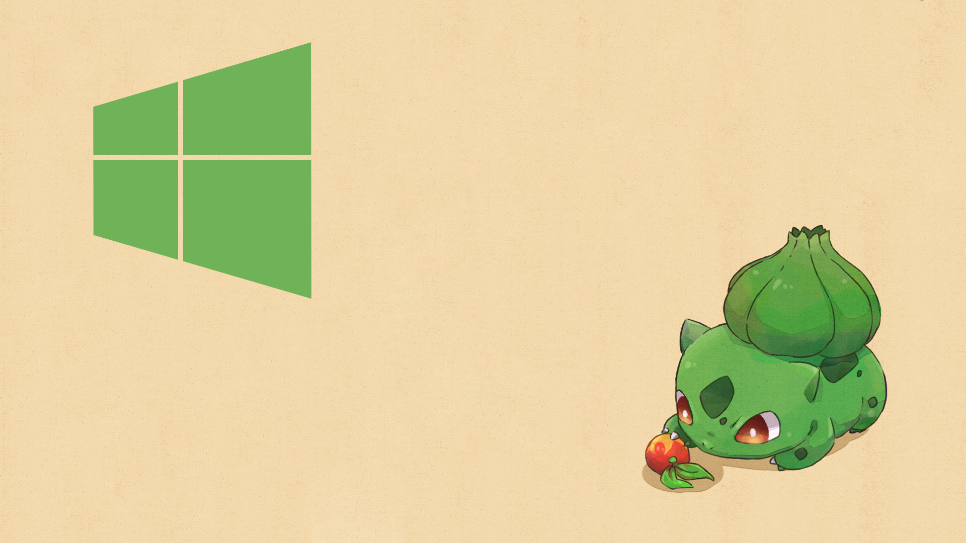 Windows Logo and Bulbasaur Eating an Apple HD Wallpaper