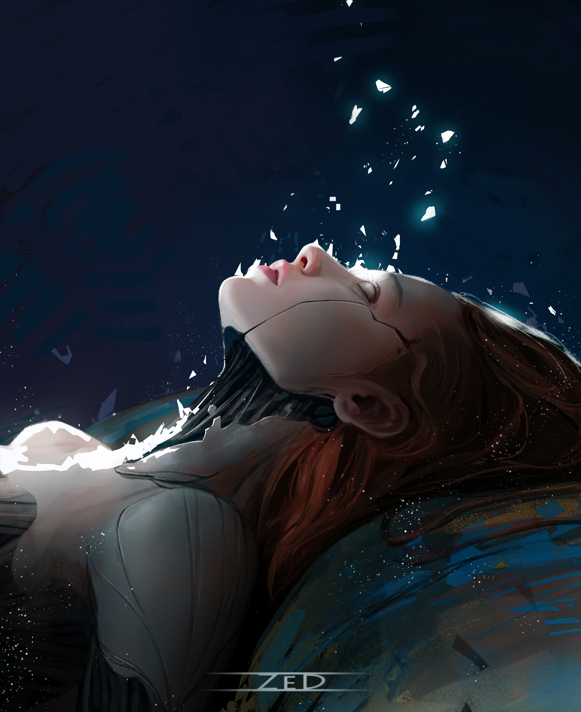 Cyborg woman with fractured head HD Phone Wallpaper