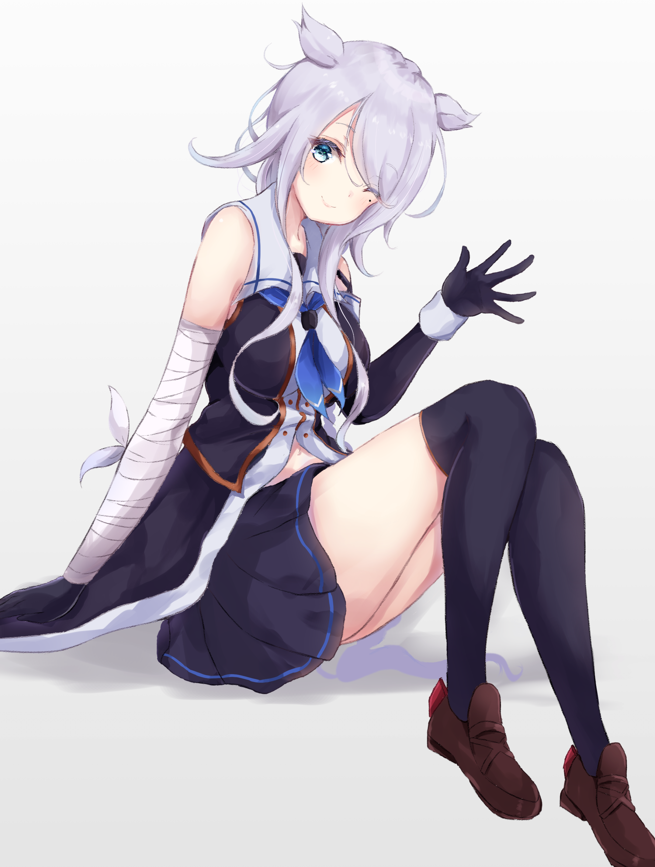 Umikaze from Kantai Collection sitting and waving HD Phone Wallpaper