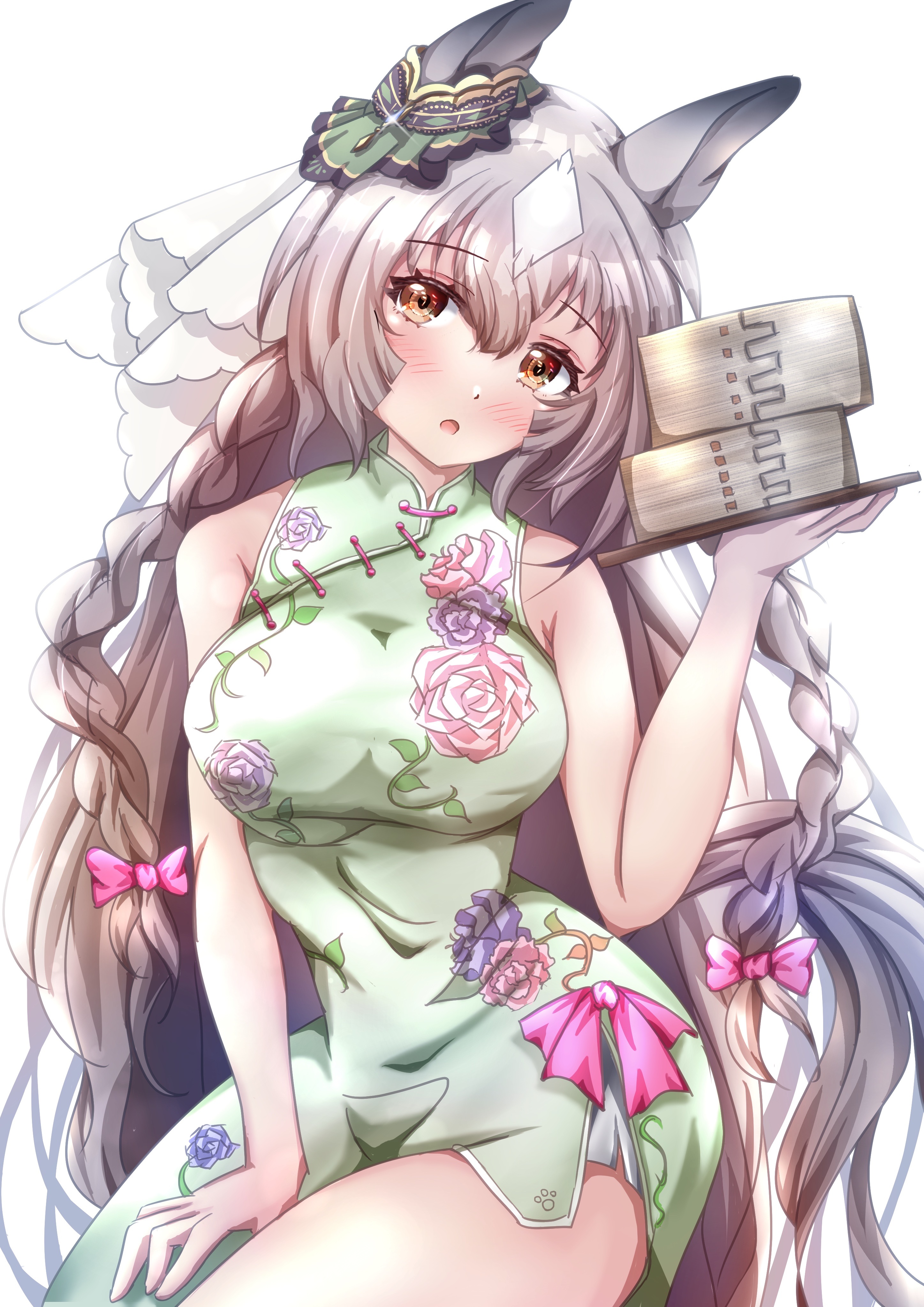 Satono Diamond in a floral dress holding food HD Phone Wallpaper
