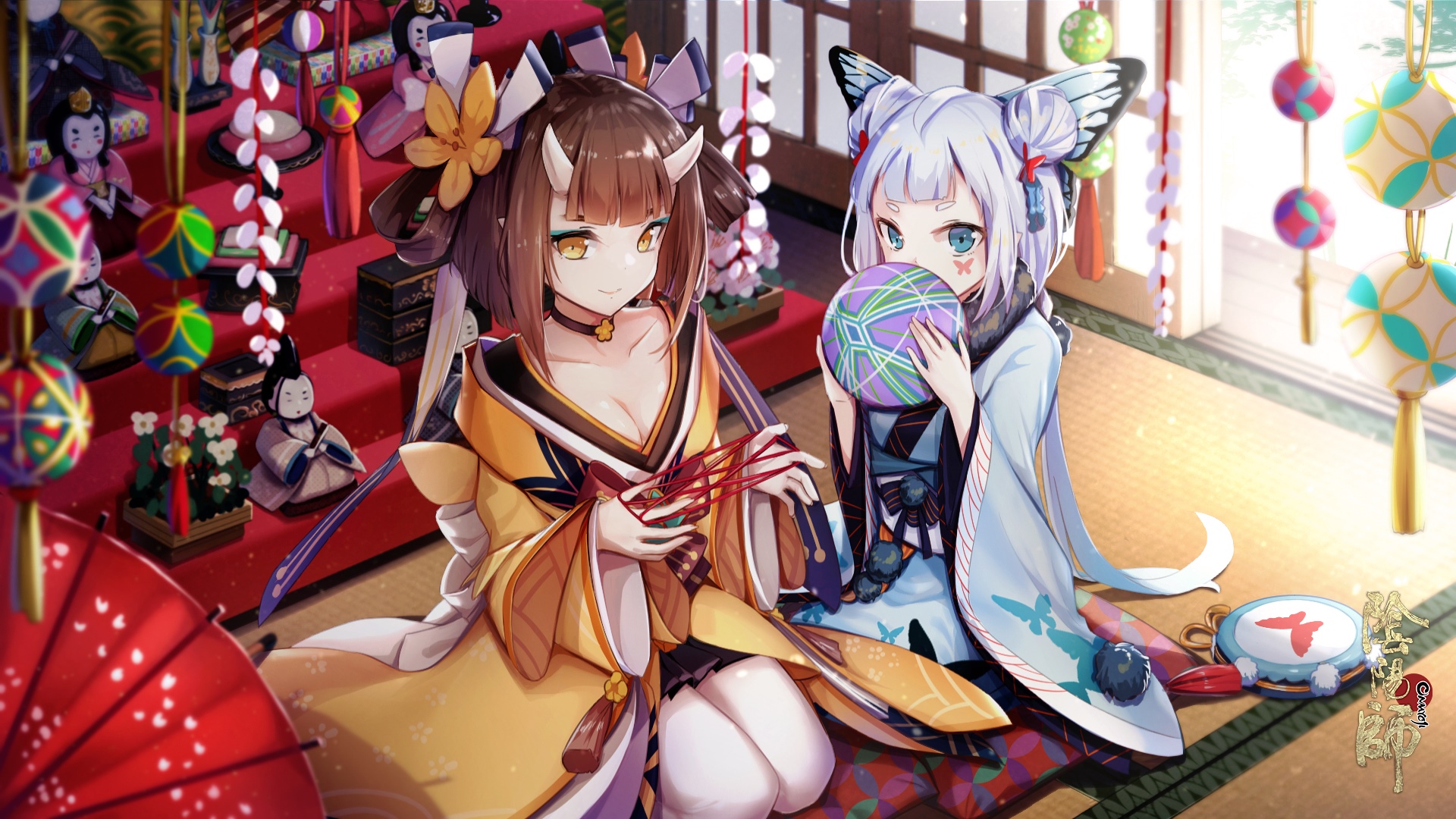 Onmyoji characters with horns and butterfly wings HD Wallpaper