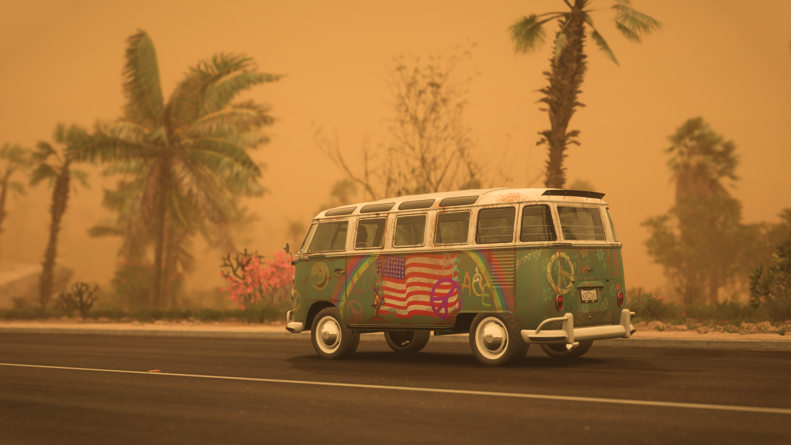 Forza Horizon 5 VW Bus with Peace Signs HD Wallpaper
