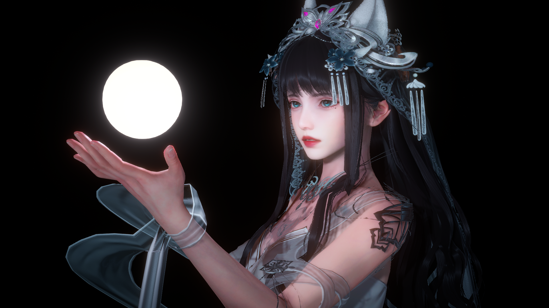 Fantasy girl with moon and cat ears HD Wallpaper