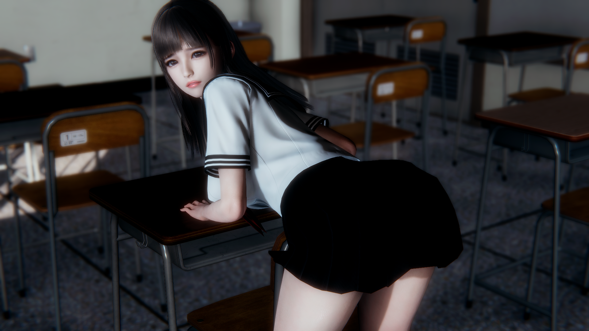 CGI schoolgirl in a classroom HD Wallpaper