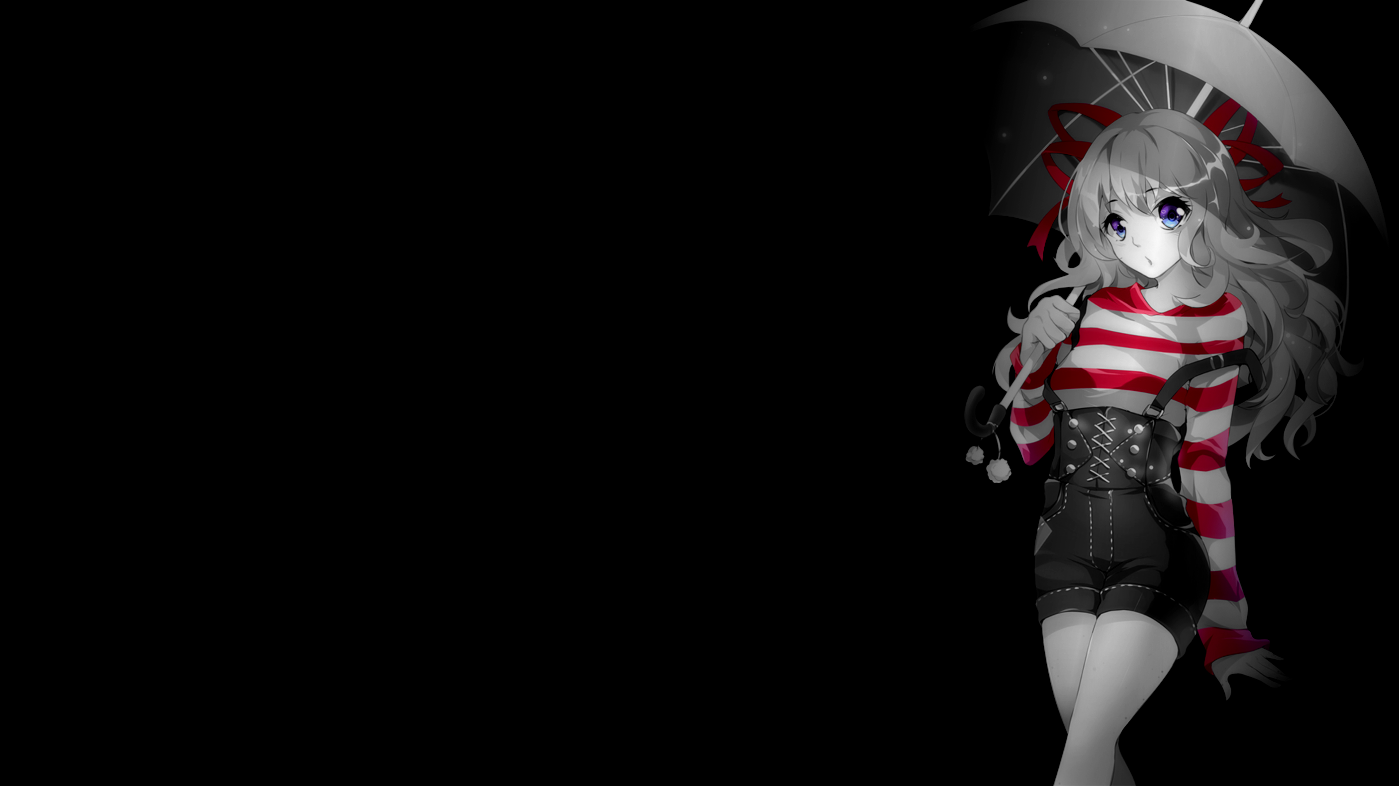 Anime girl with umbrella and red striped shirt HD Wallpaper