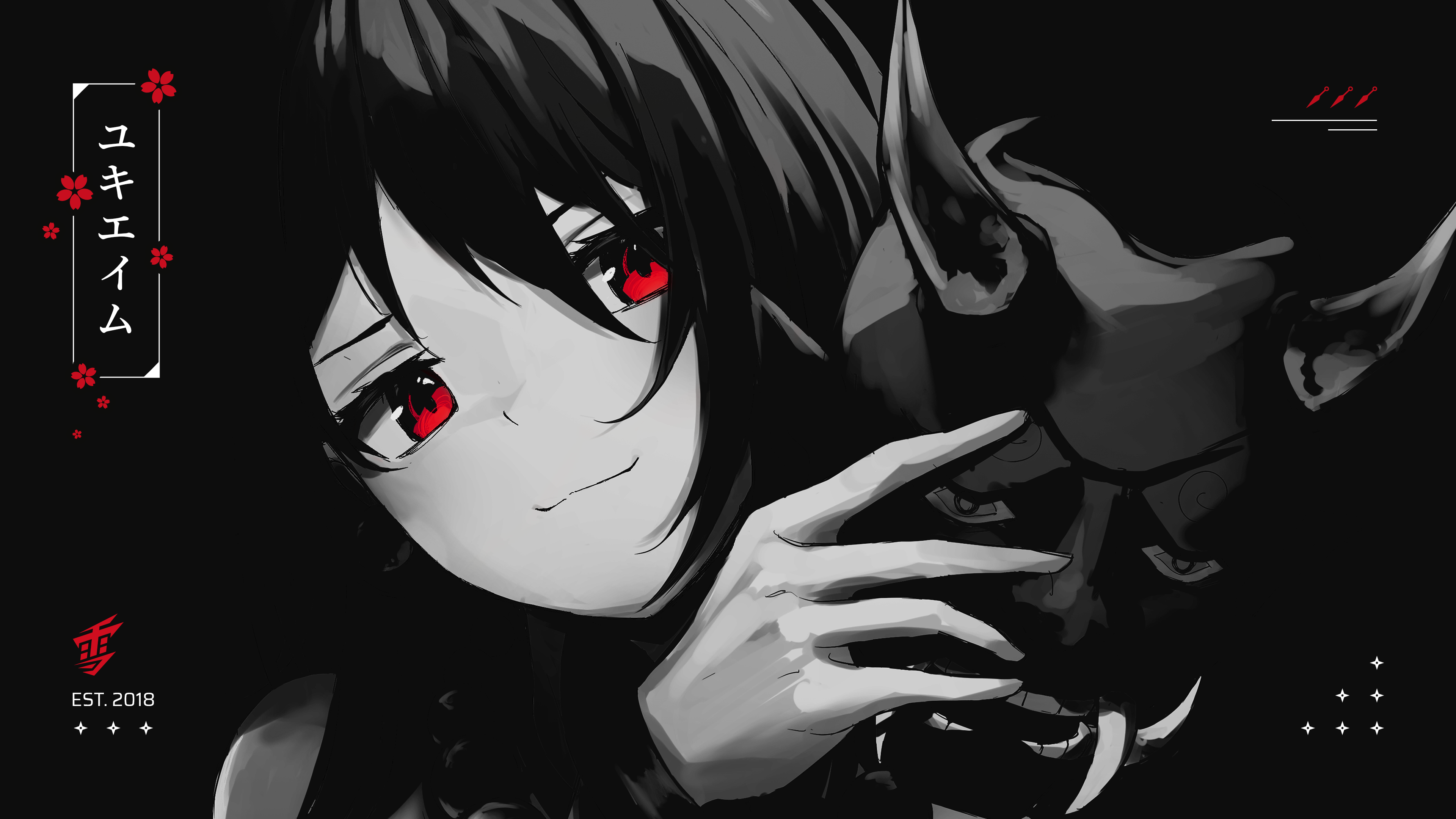 4K Yuki Aim with Japanese Mask and Red Eyes HD Wallpaper