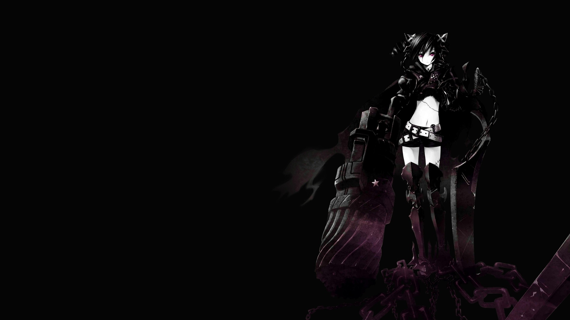 Black Rock Shooter with large weapon on dark background HD Wallpaper