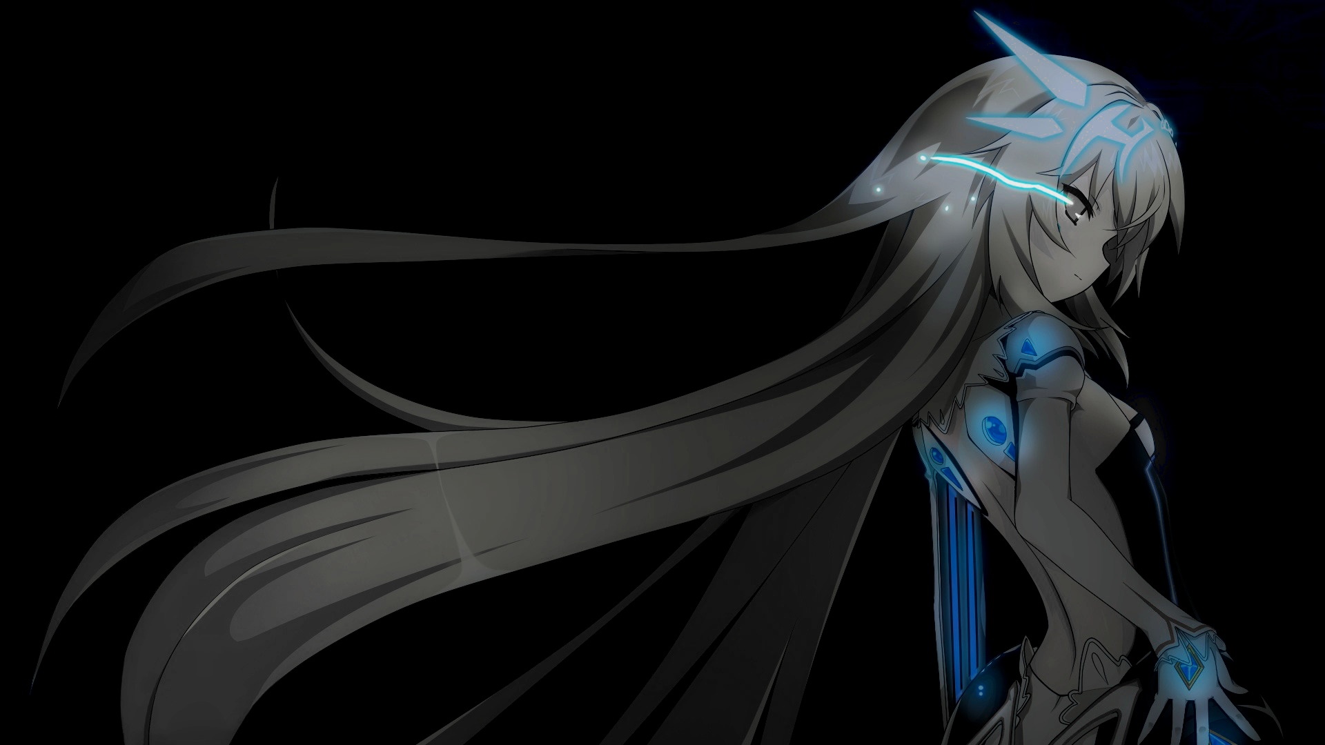 Anime girl with long hair and blue accents HD Wallpaper