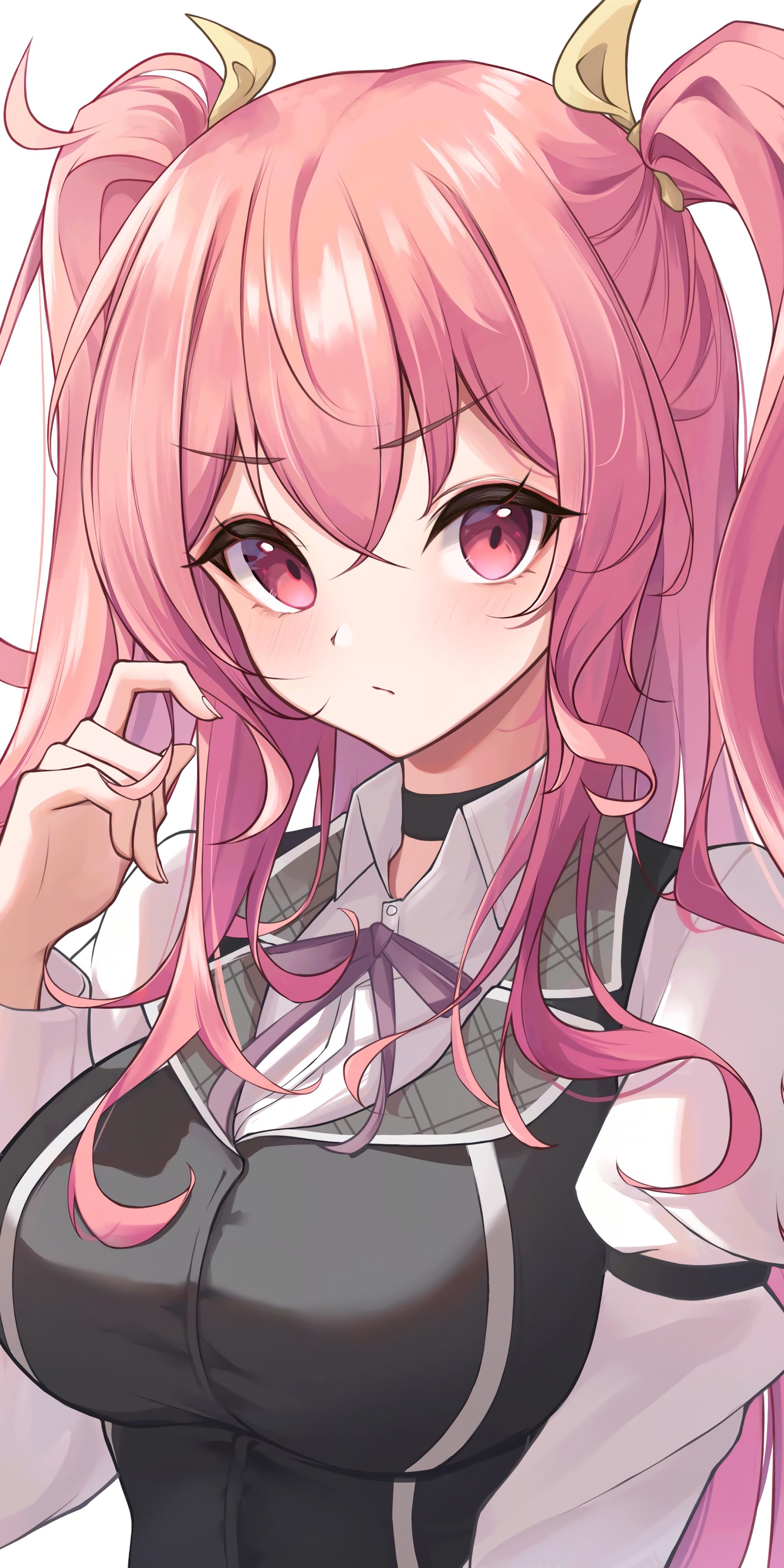 Anime girl with pink hair and red eyes HD Phone Wallpaper