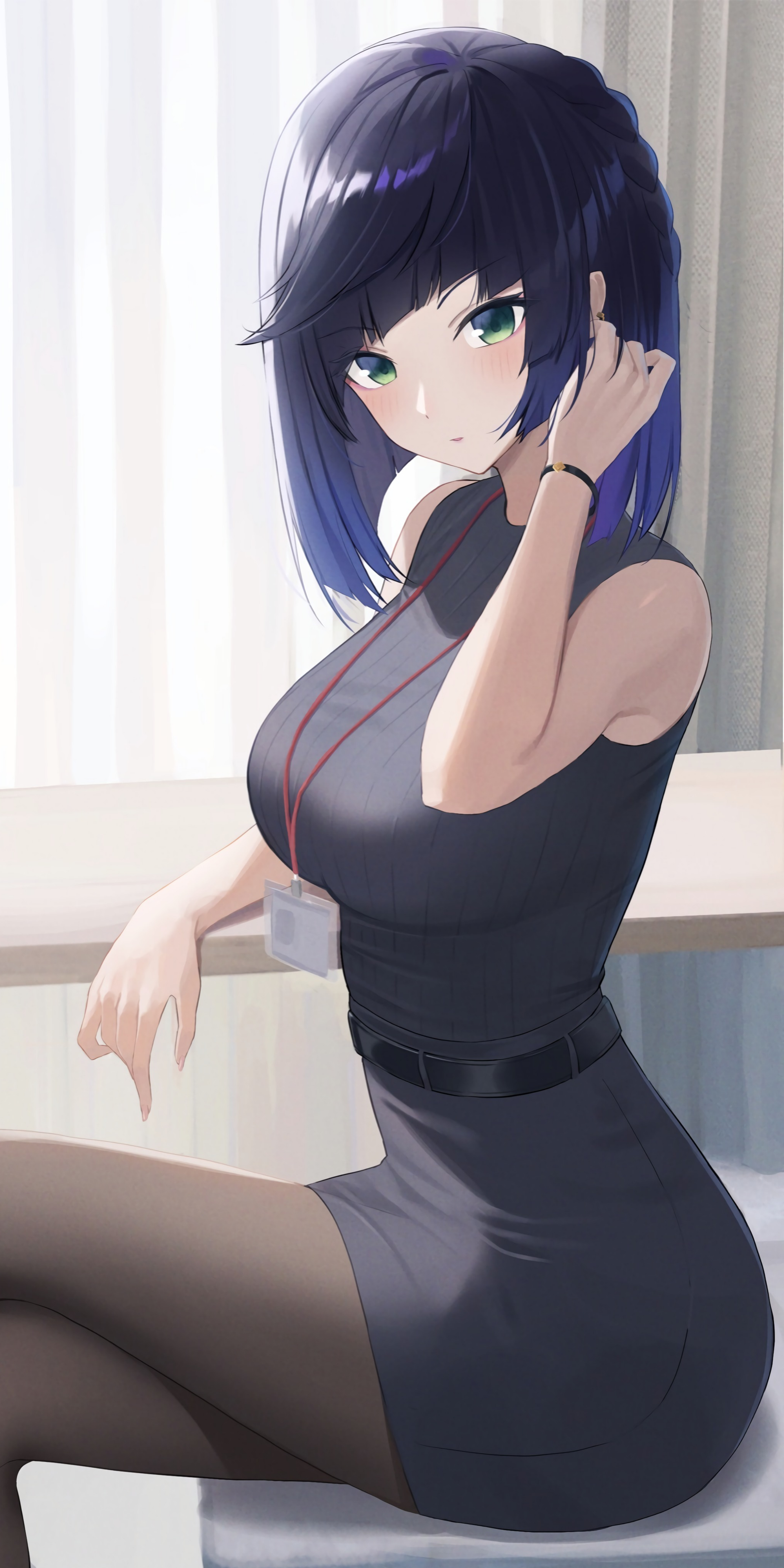 Yelan from Genshin Impact in a black dress HD Phone Wallpaper