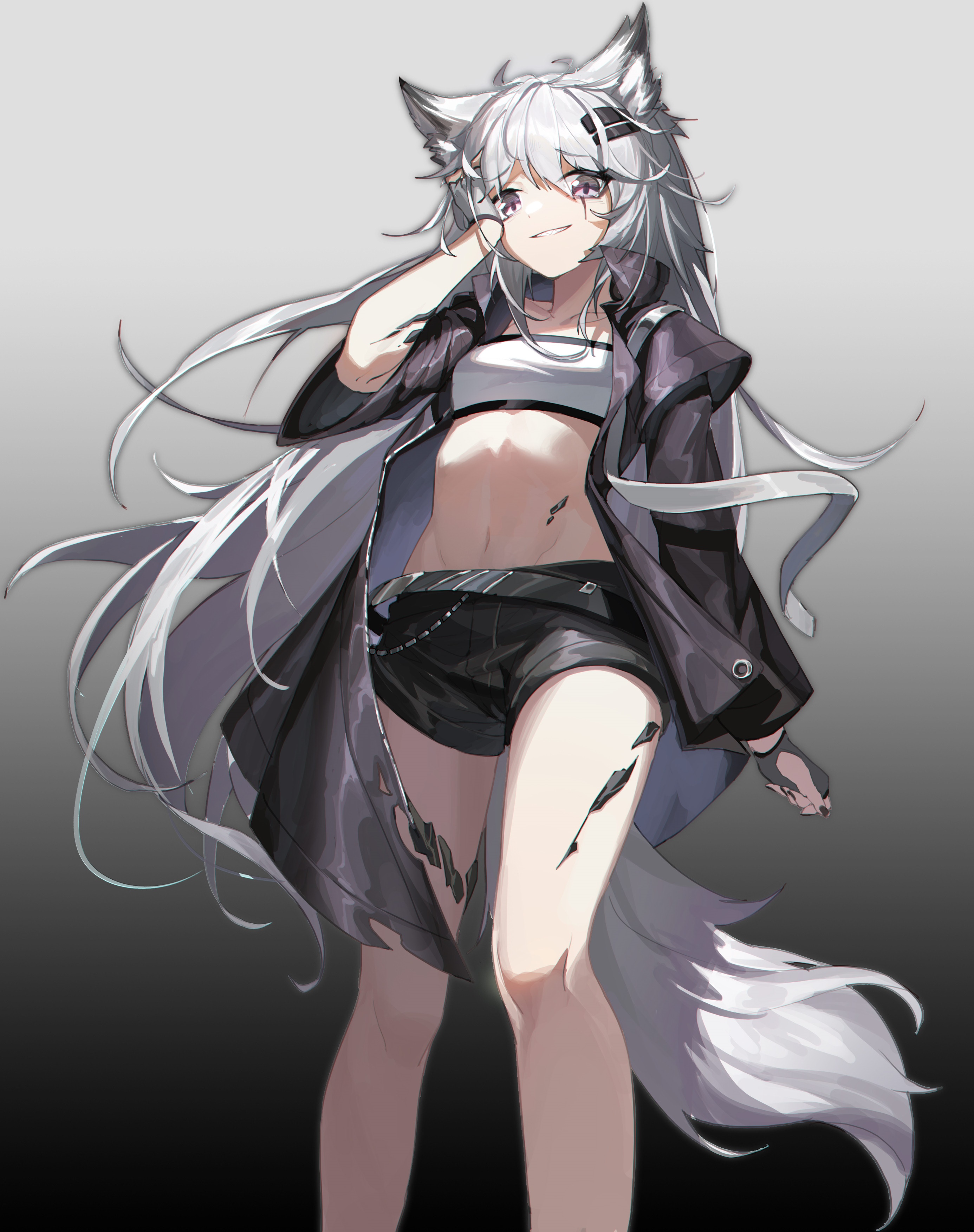 Anime girl with fox ears and tail HD Phone Wallpaper
