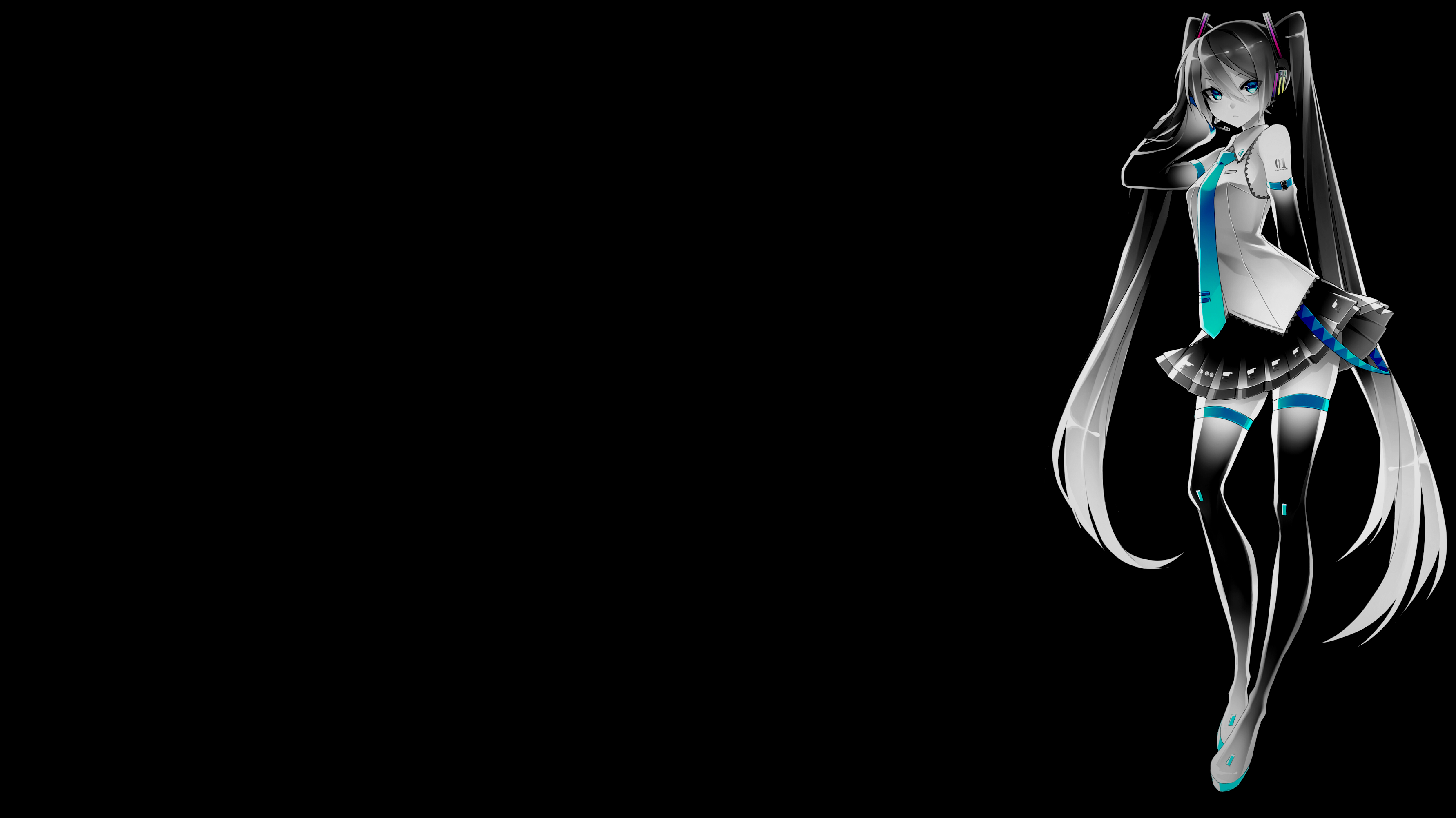 Hatsune Miku with selective coloring on black background HD Wallpaper