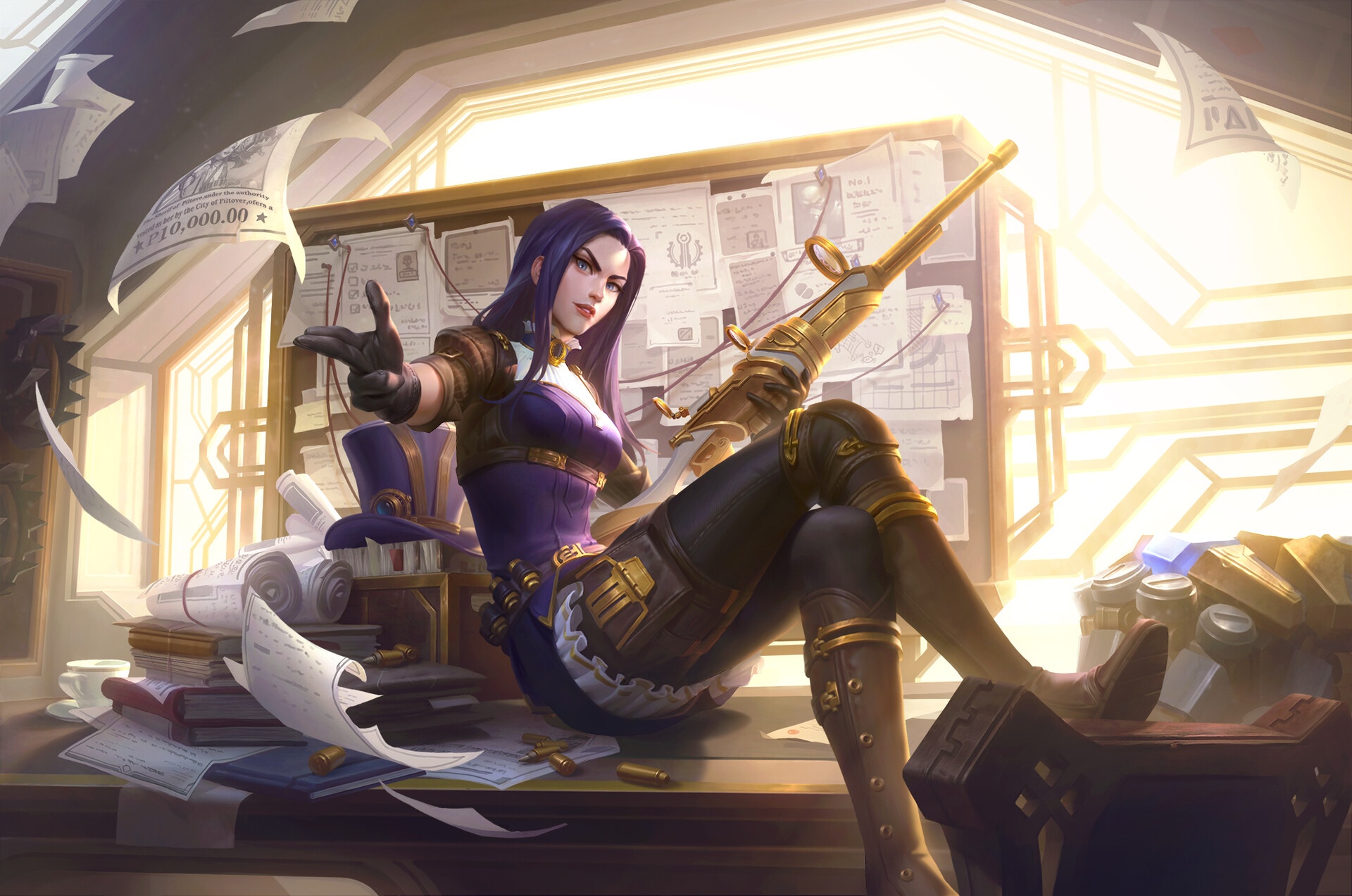 Caitlyn with a rifle in a study HD Wallpaper