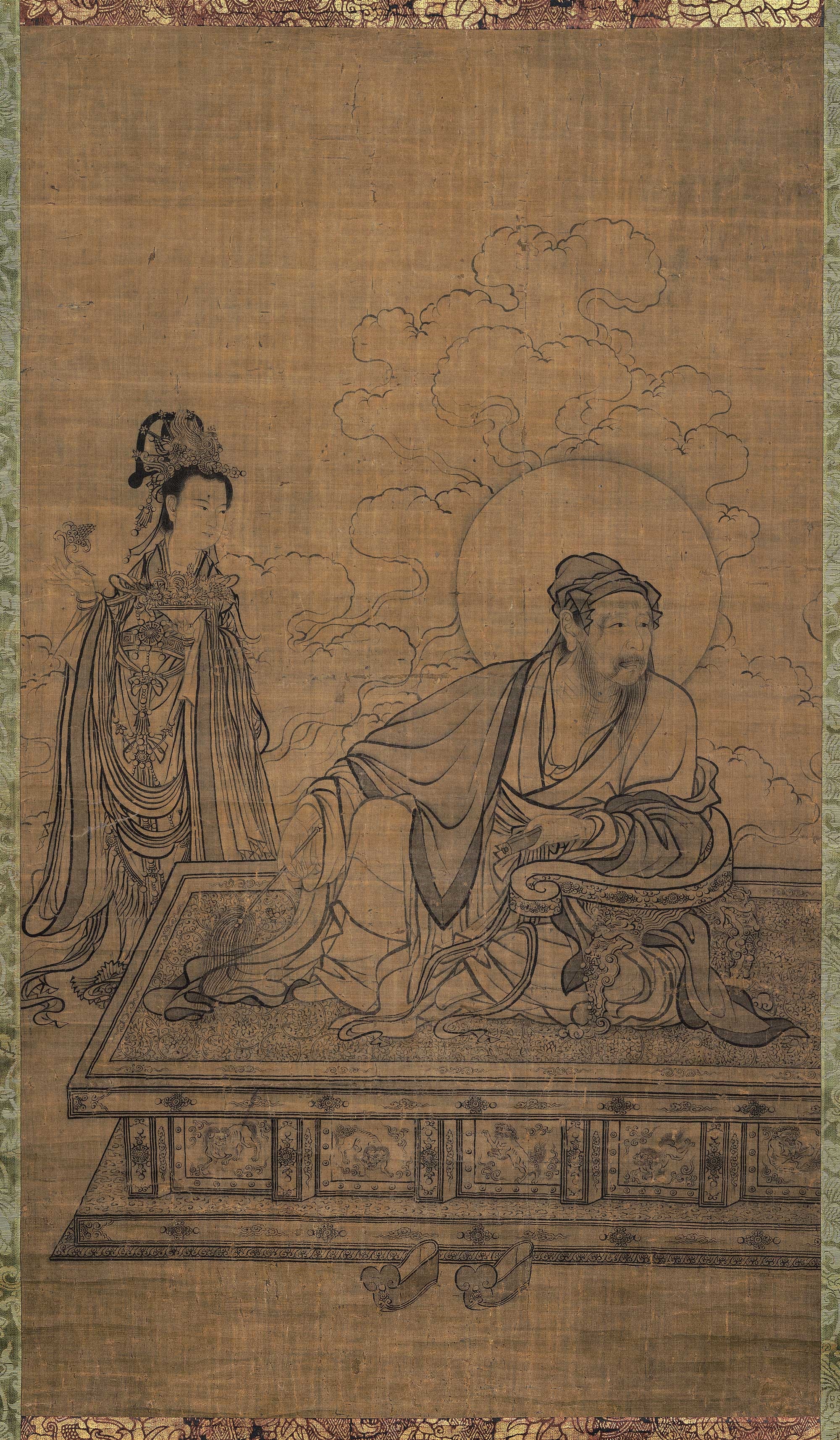 Drawing of a Woman and a Man on a Platform HD Phone Wallpaper
