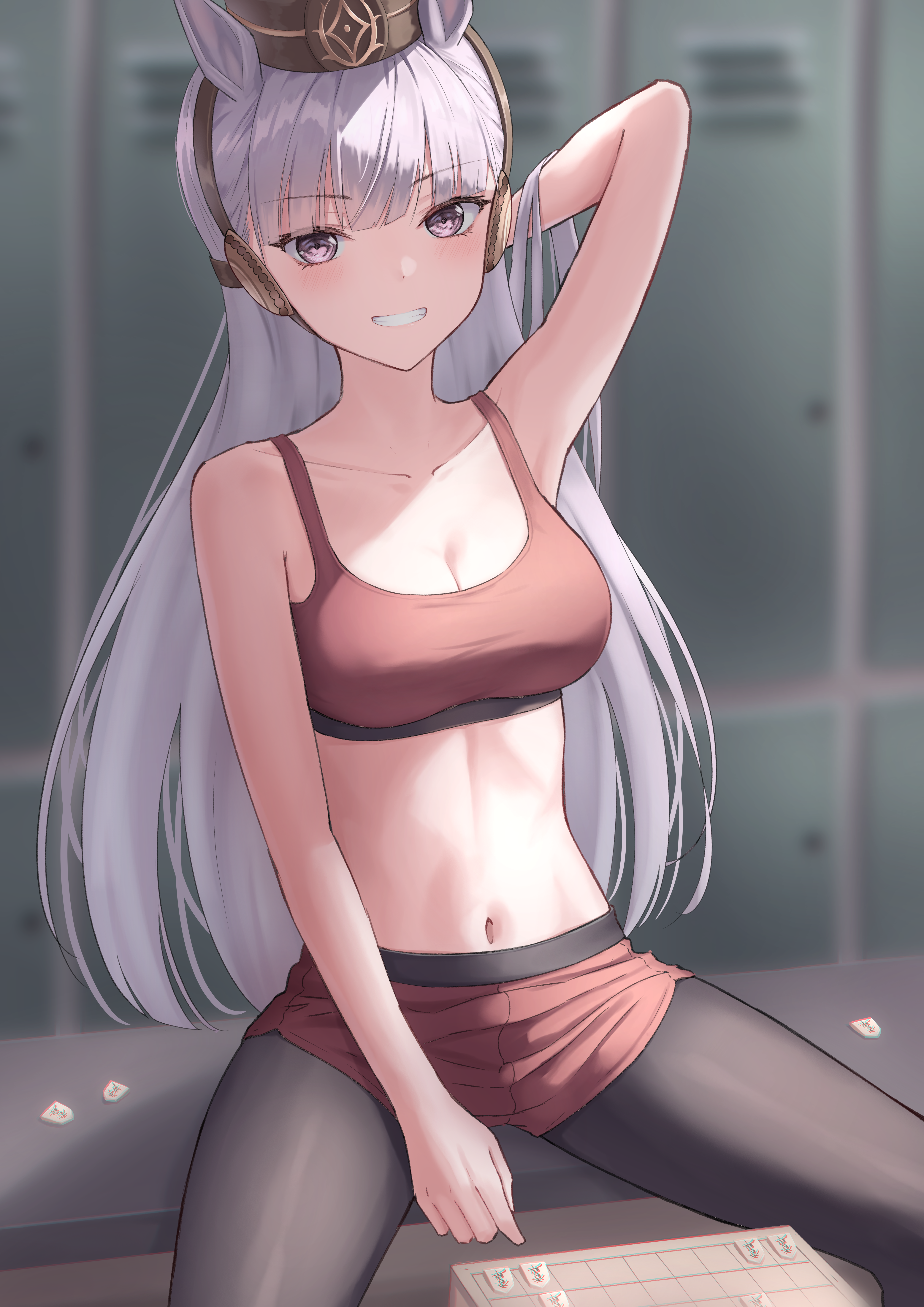 Anime girl in sports bra and shorts HD Phone Wallpaper