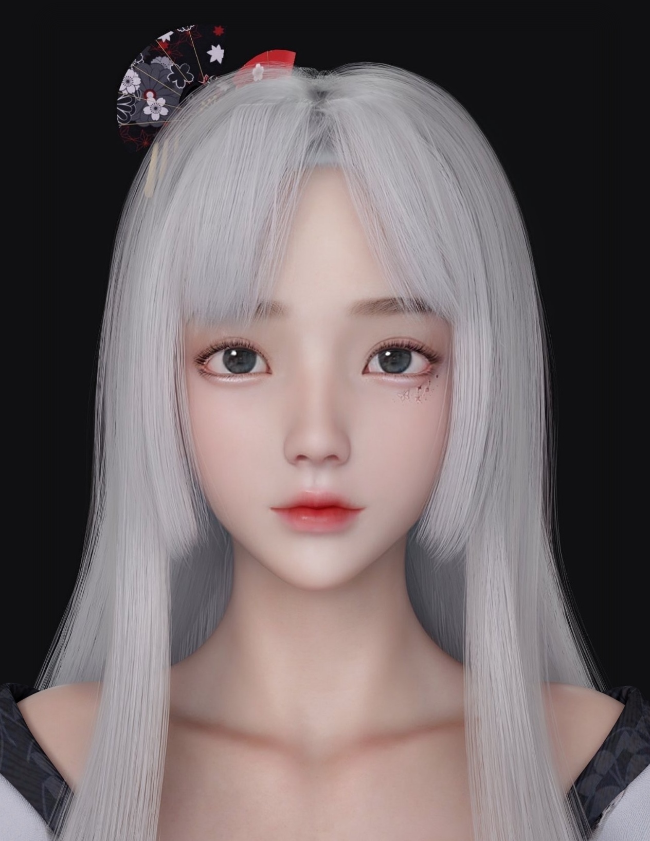 Fantasy girl with white hair and Japanese hair accessory HD Phone Wallpaper