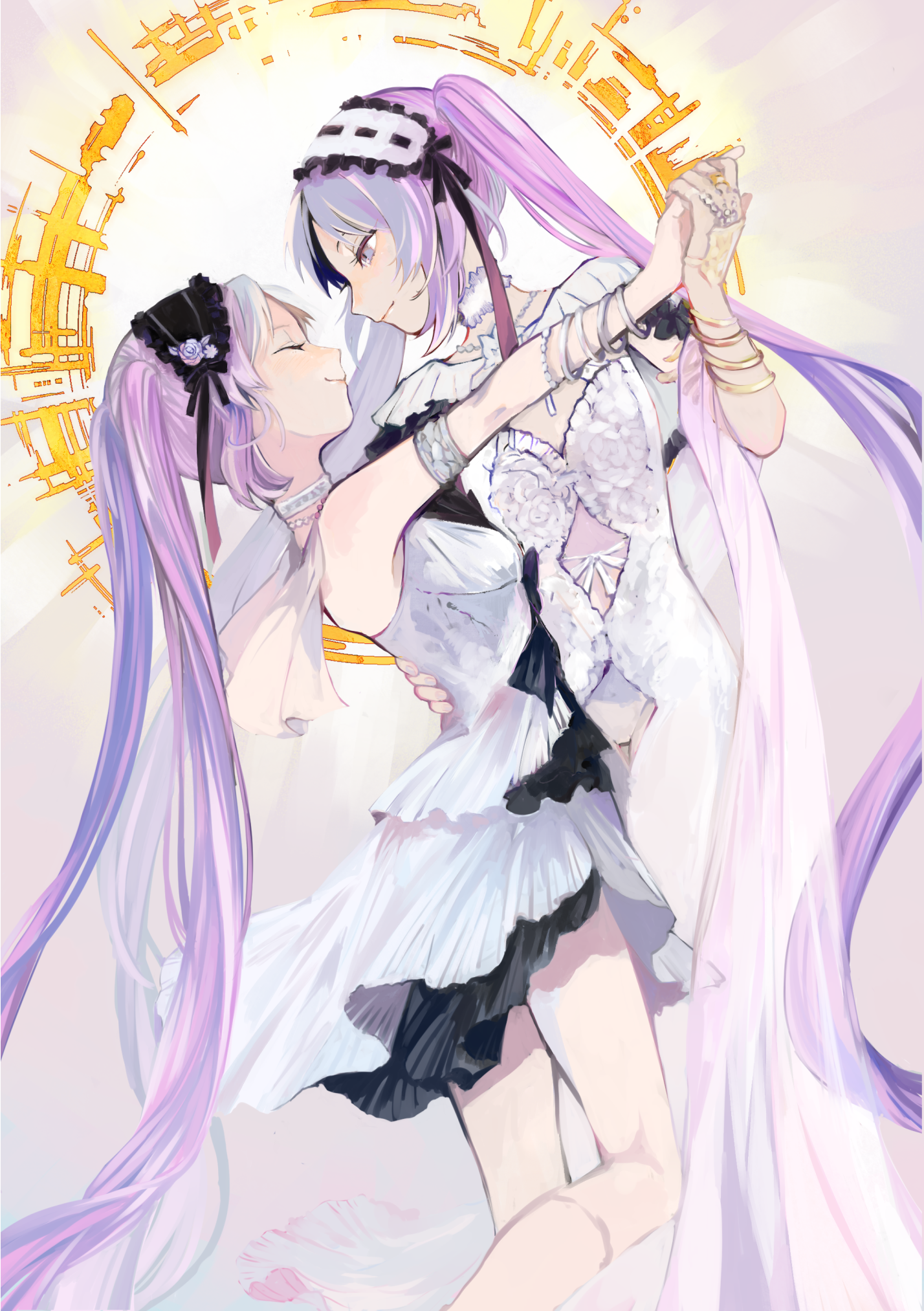 Euryale and Stheno dancing in white dresses HD Phone Wallpaper