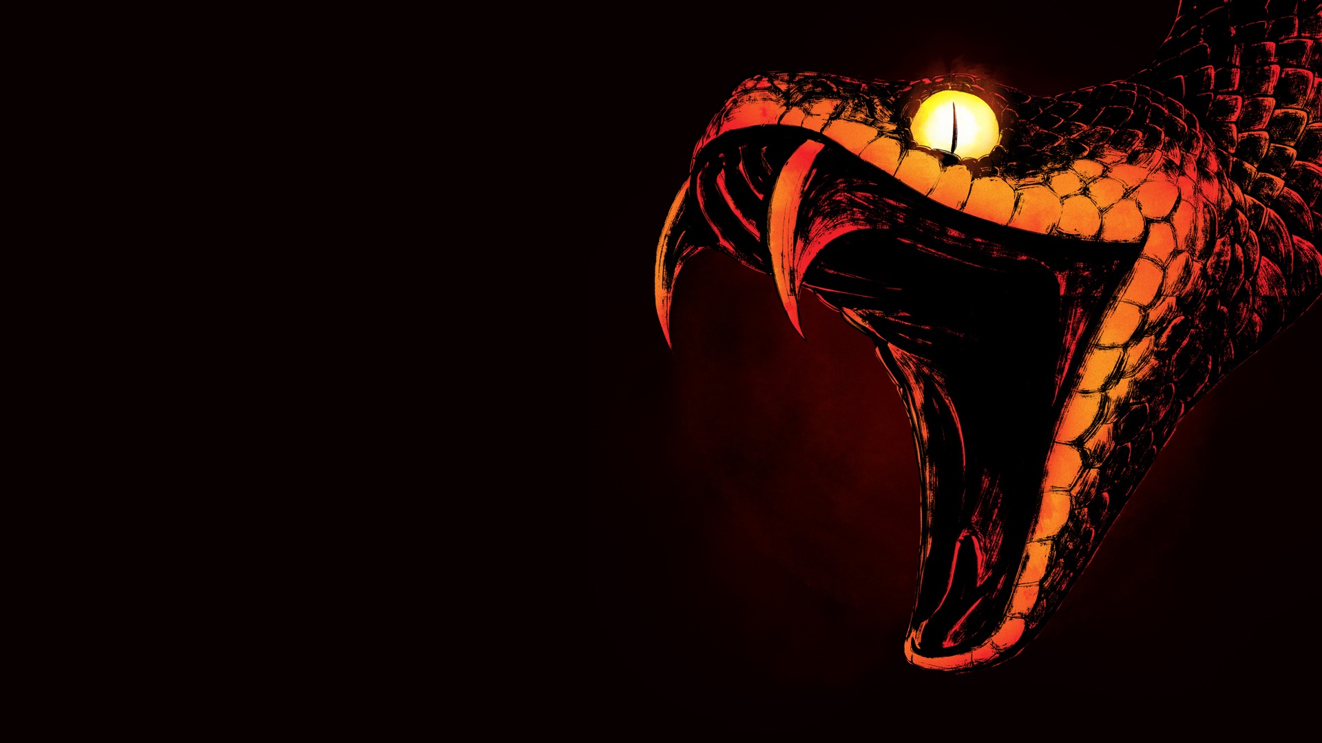 Close-up of a snake's head with fangs and glowing eyes HD Wallpaper