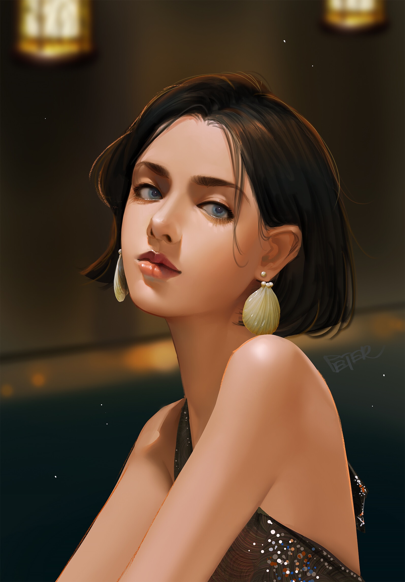 Woman with shoulder length hair and earrings HD Phone Wallpaper
