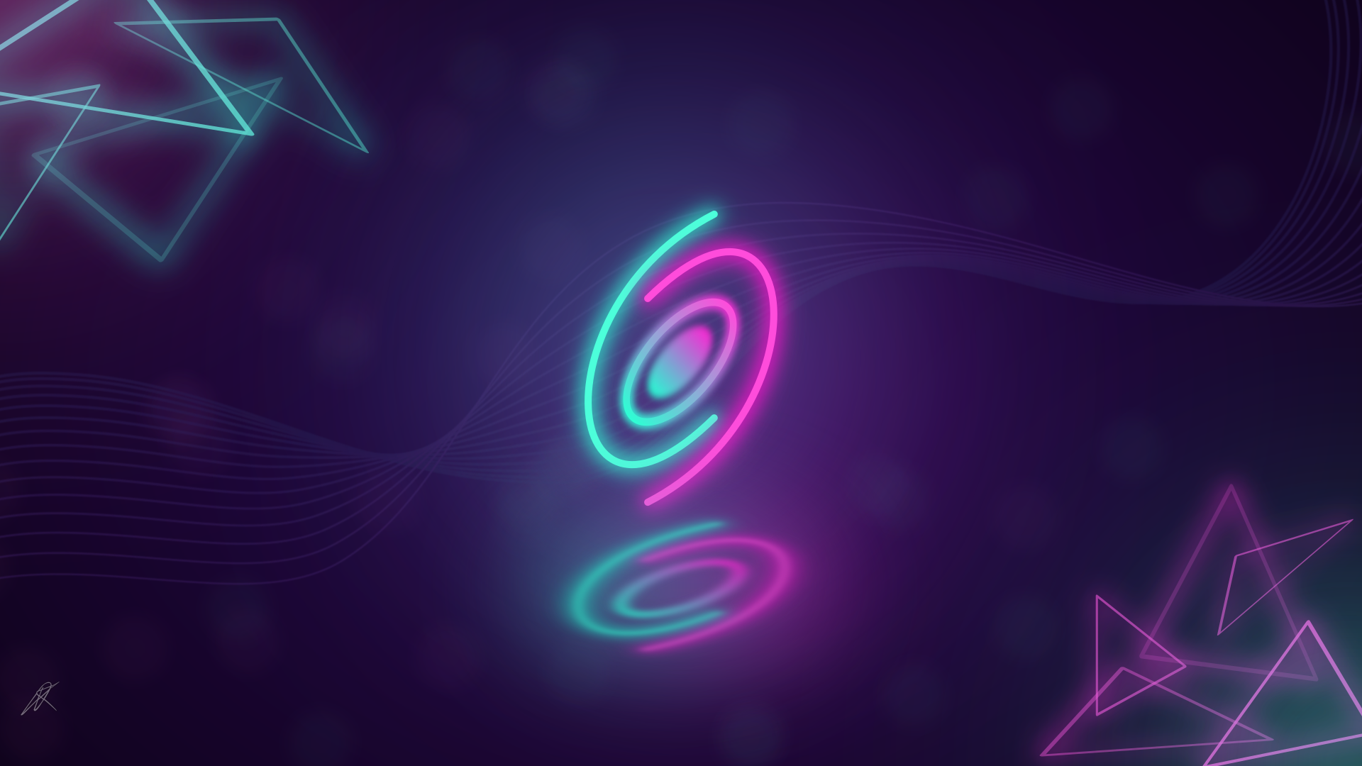 Neon abstract symbols with triangles and waves HD Wallpaper