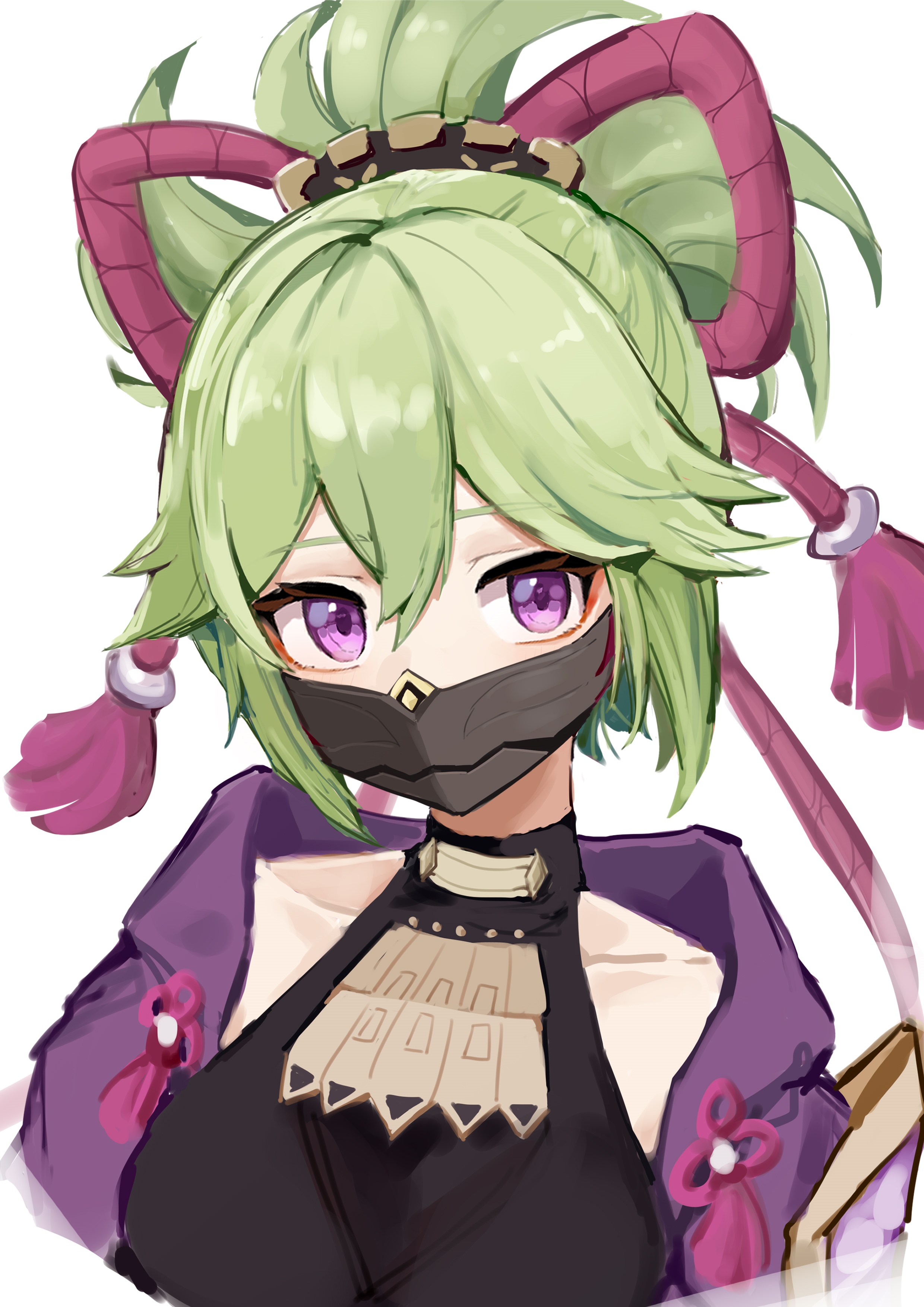 Kuki Shinobu from Genshin Impact with purple eyes and mask HD Phone Wallpaper