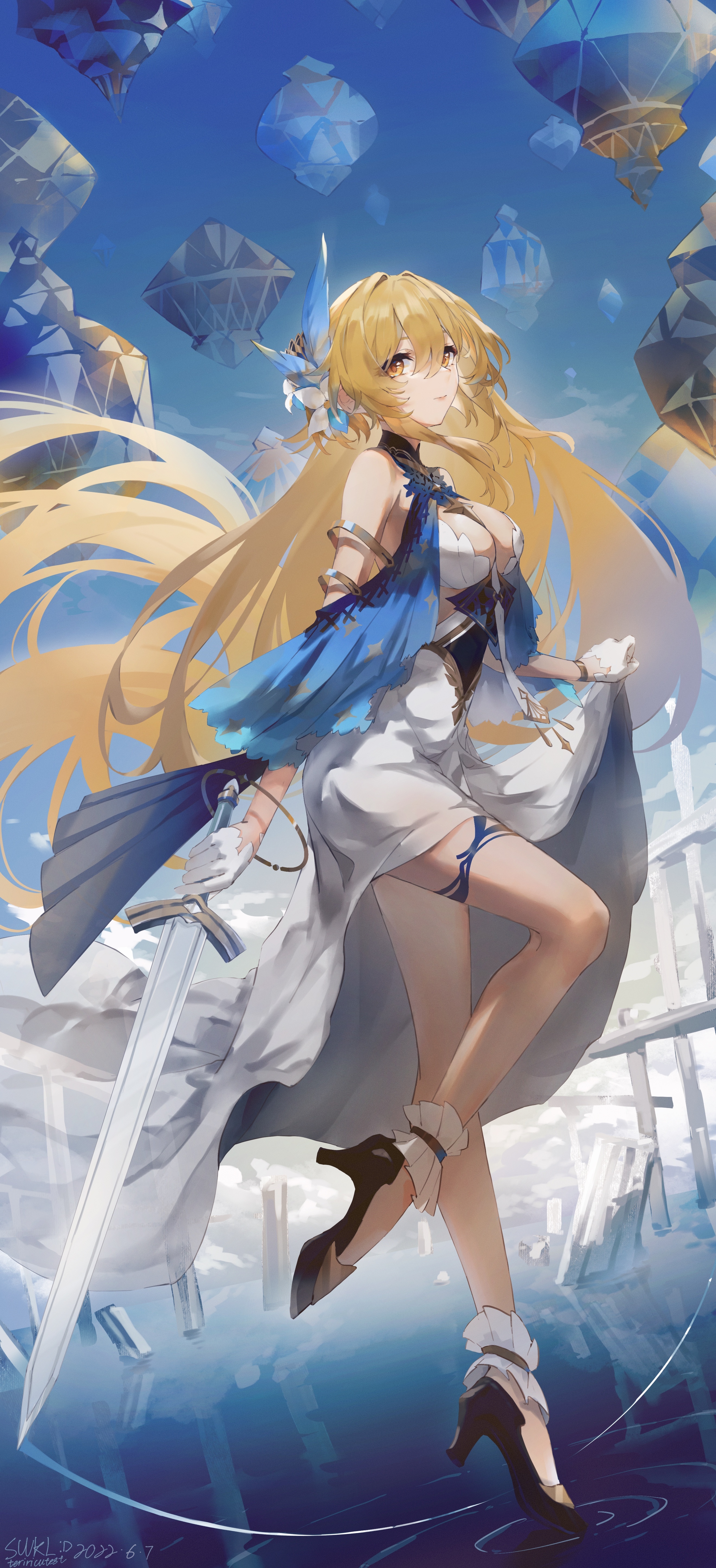 Lumine from Genshin Impact with a sword HD Phone Wallpaper