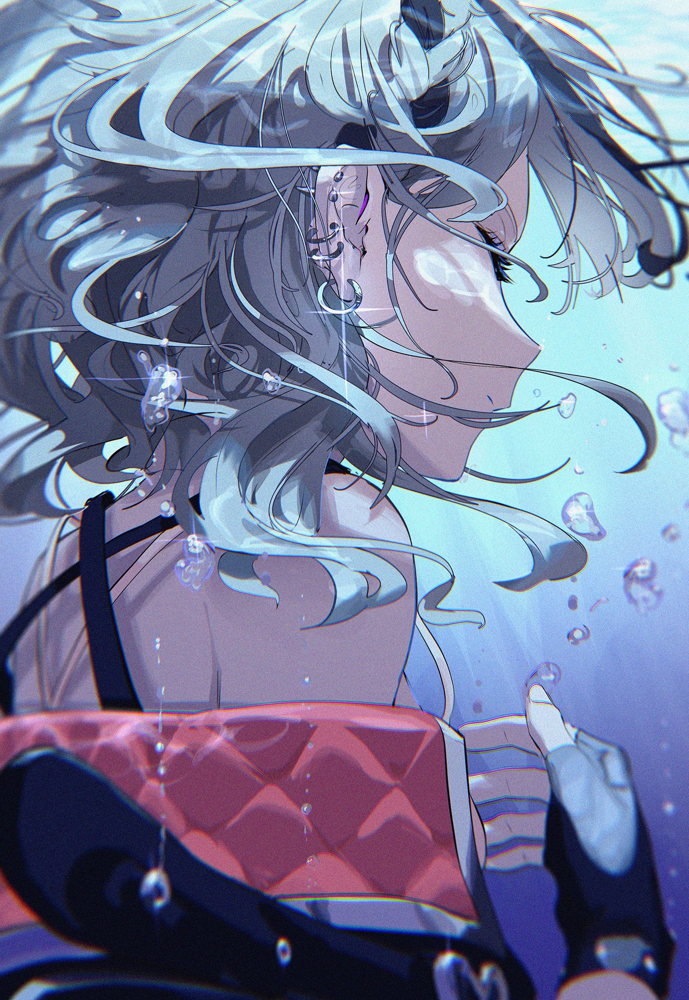 Anime girl with blue hair underwater HD Phone Wallpaper