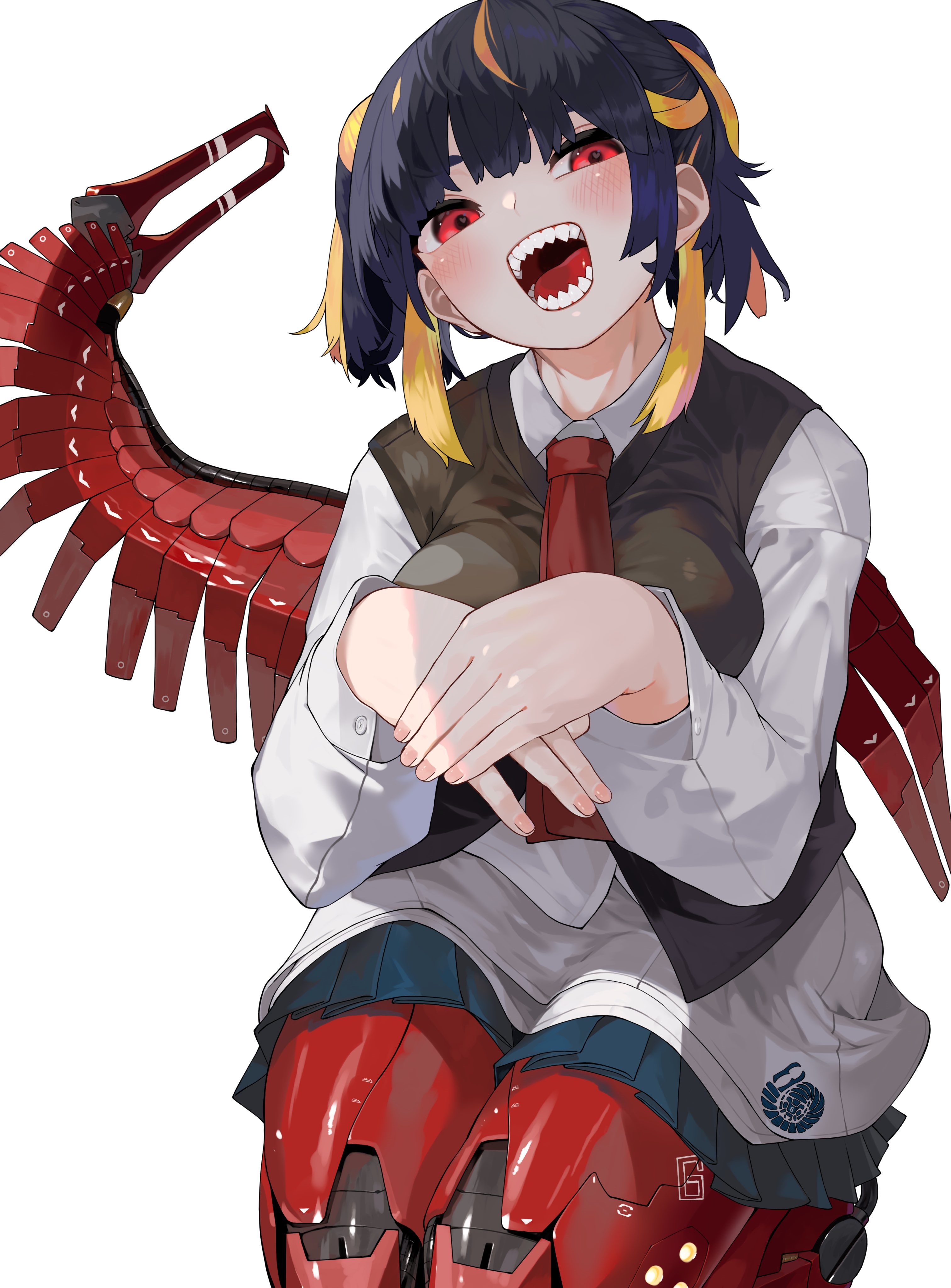 Girl with red eyes and mechanical wings HD Phone Wallpaper