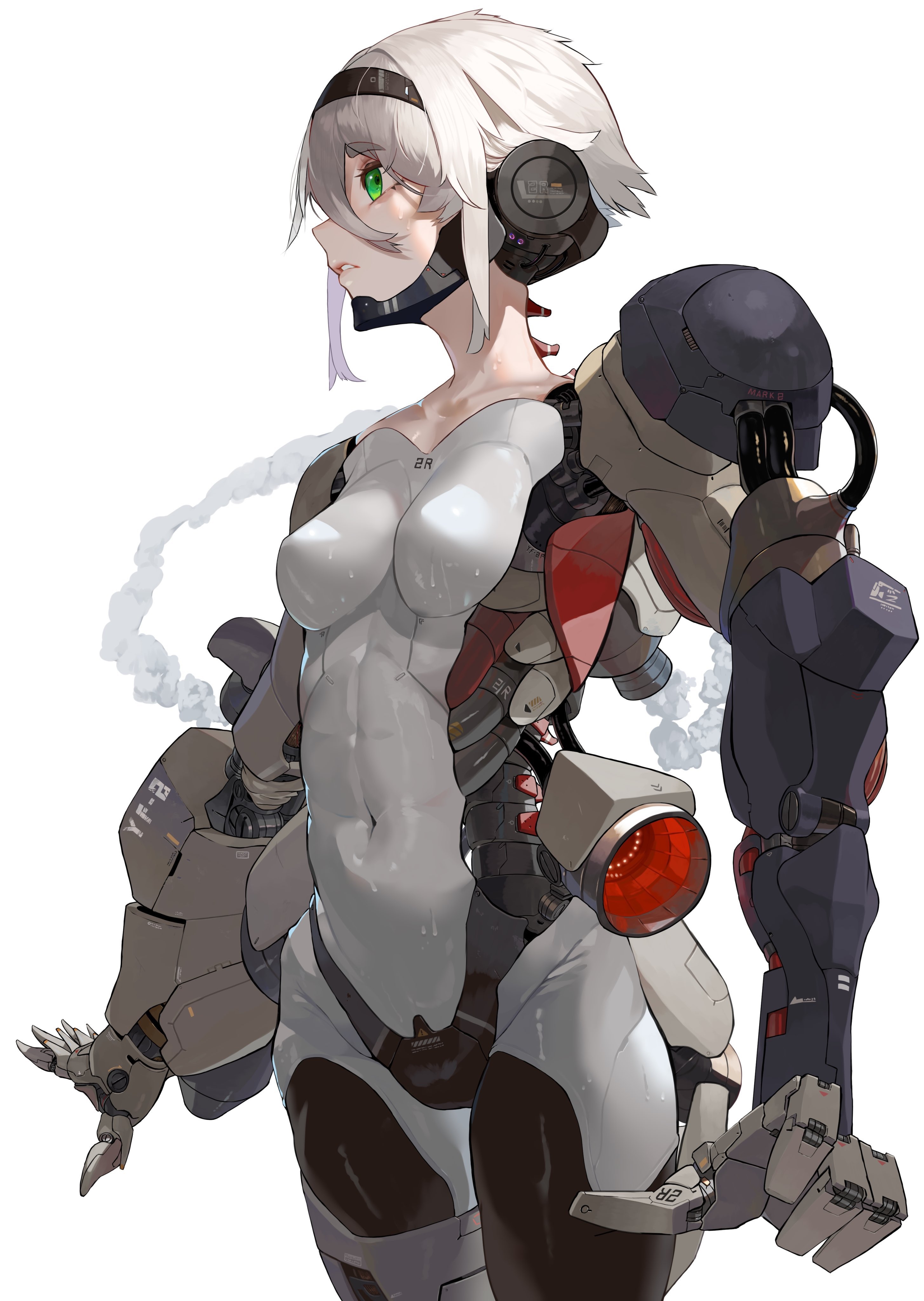 Artwork of a cyborg woman with blonde hair and green eyes HD Phone Wallpaper