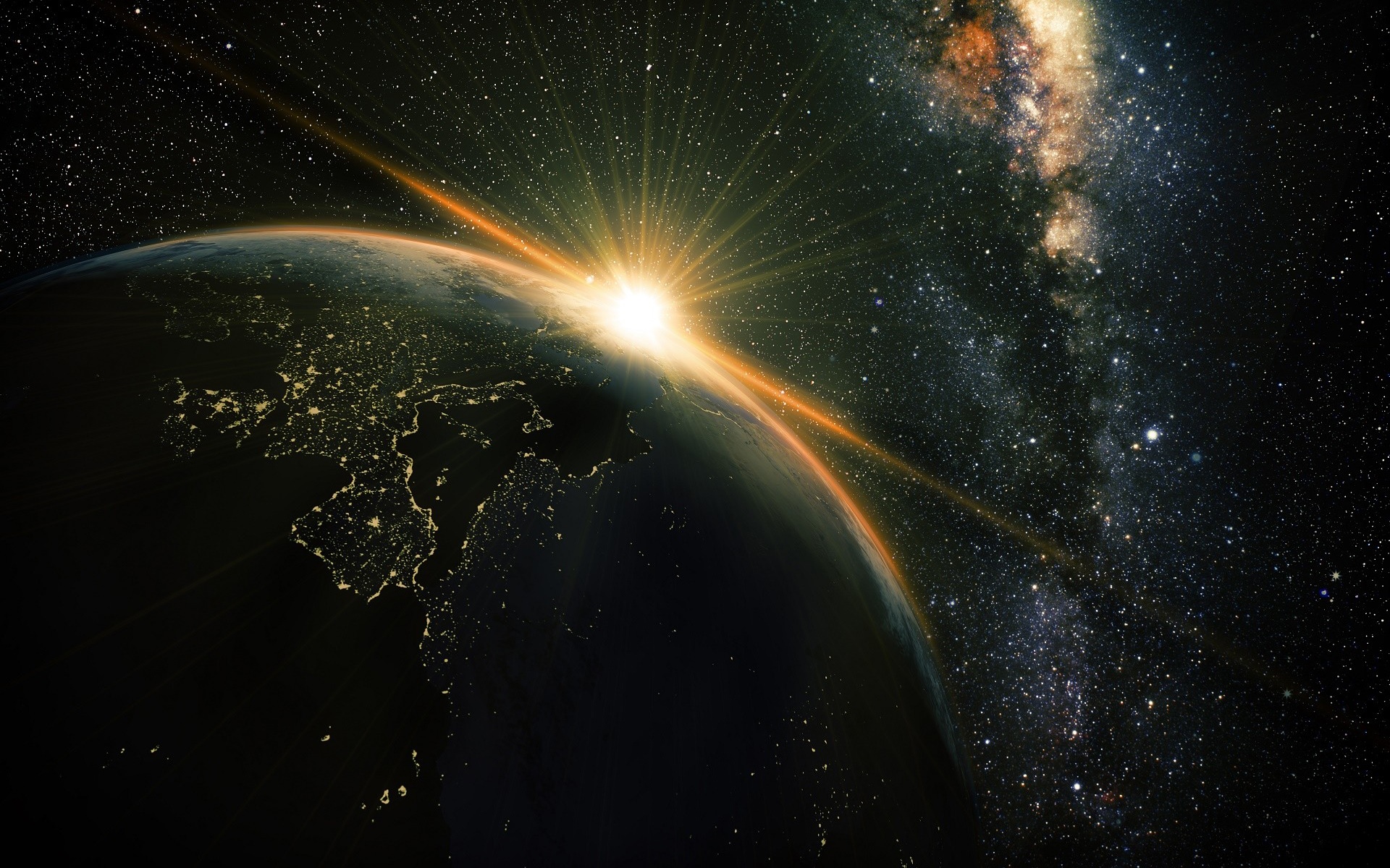 Sunrise over Earth from space with galaxy HD Wallpaper