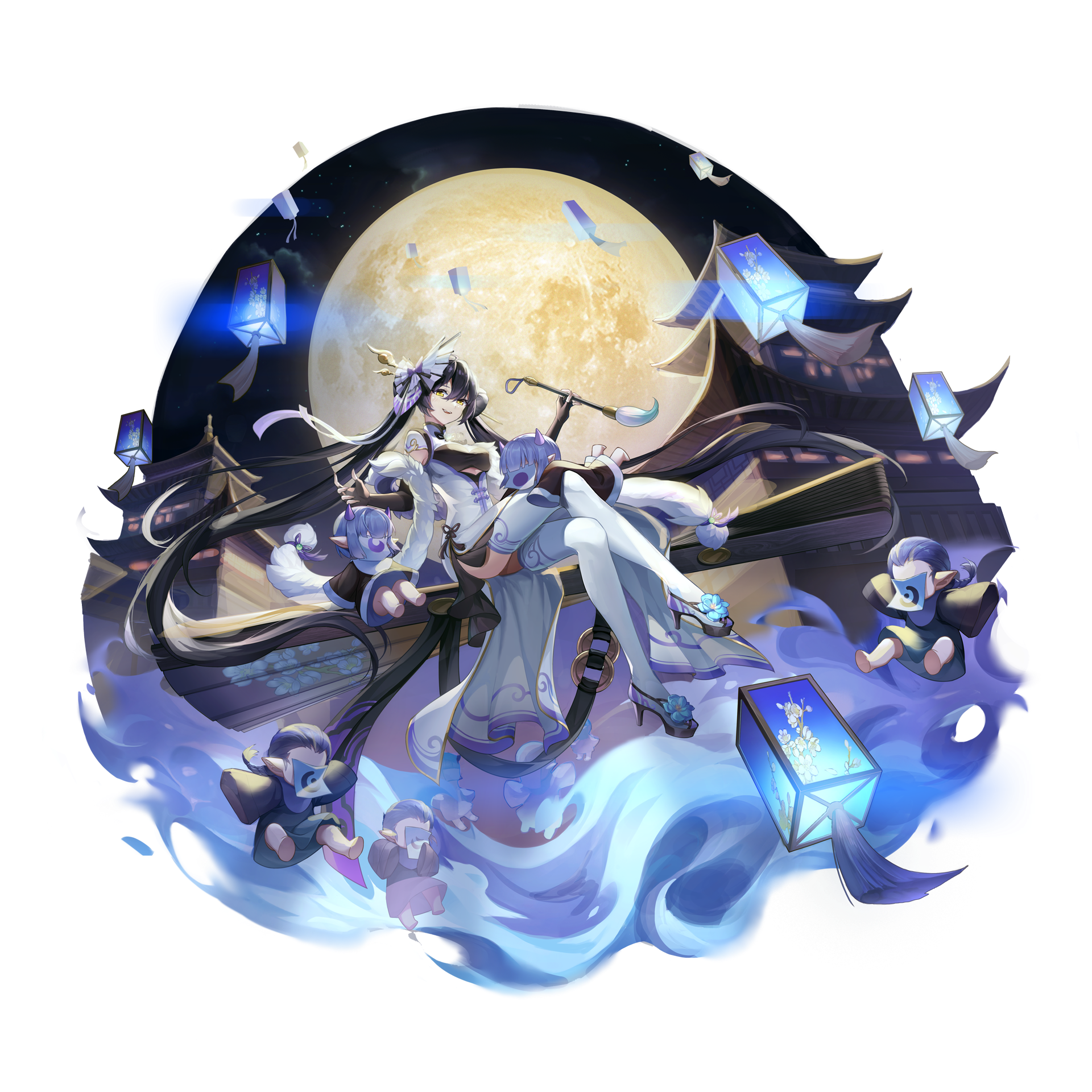 Ao Qi Chuan Shuo character with moon and lanterns HD Wallpaper