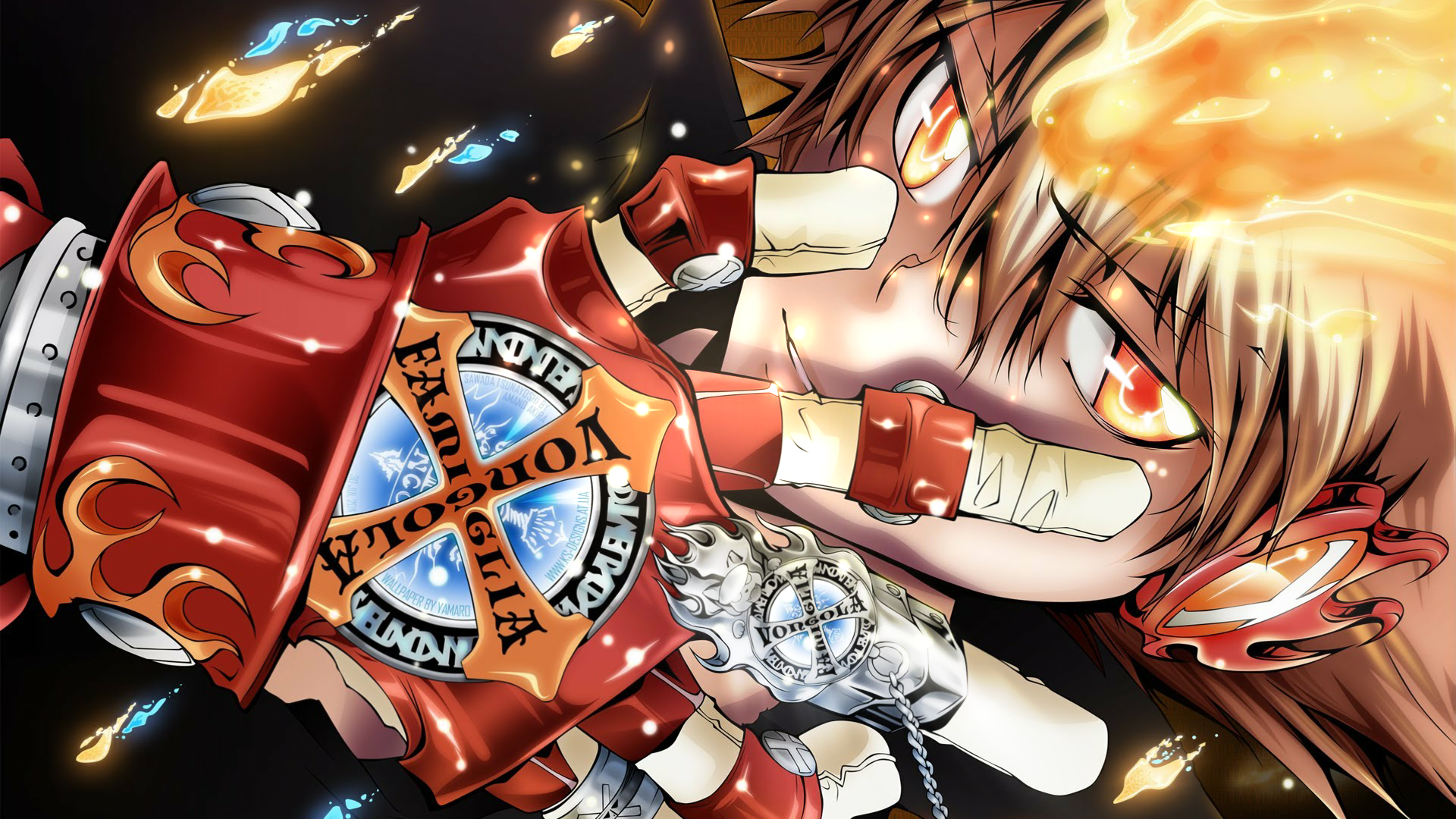Katekyo Hitman Reborn! Tsuna with Flames and Vongola Gear HD Wallpaper