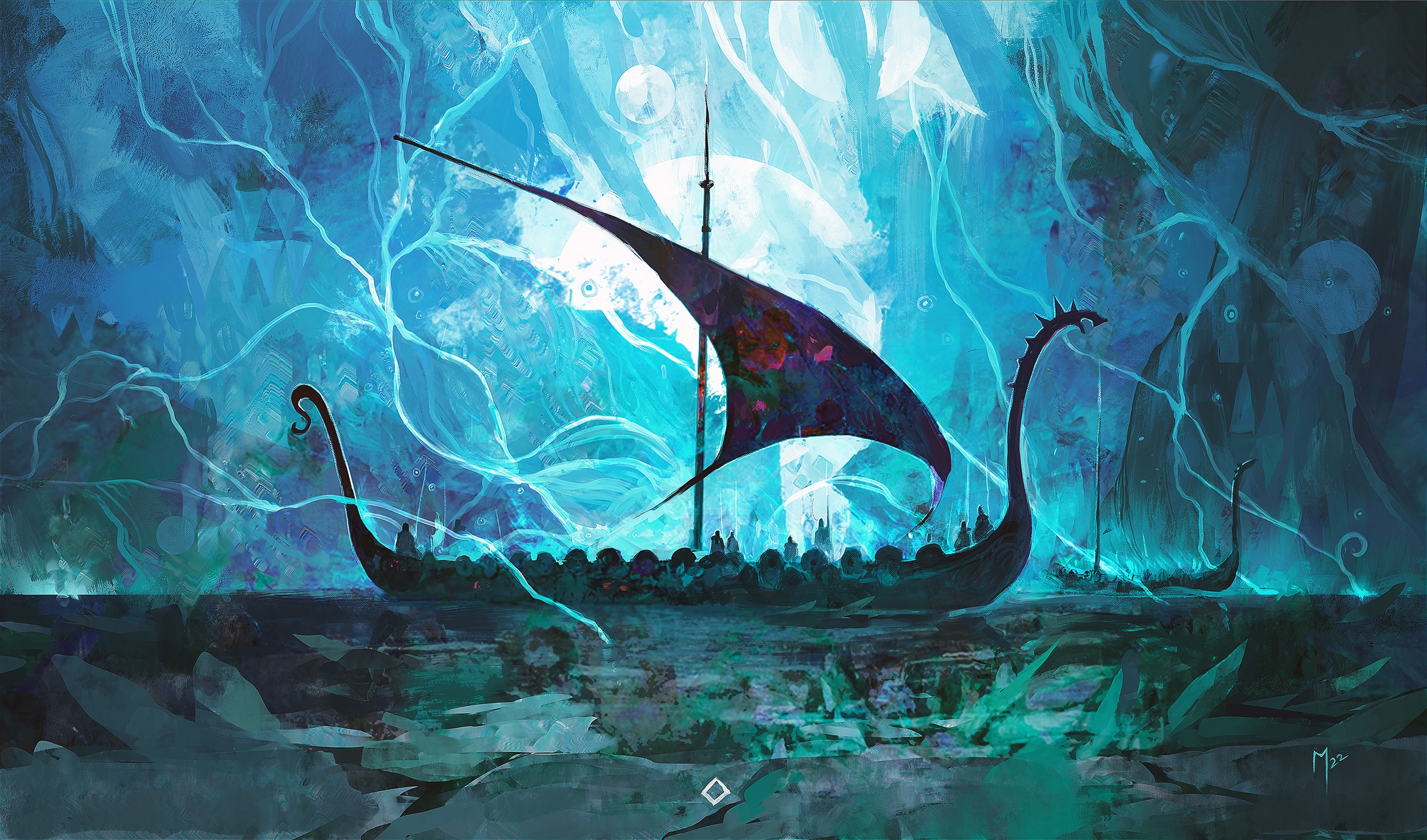 Dominik Mayer fantasy art of Viking ships HD Wallpaper