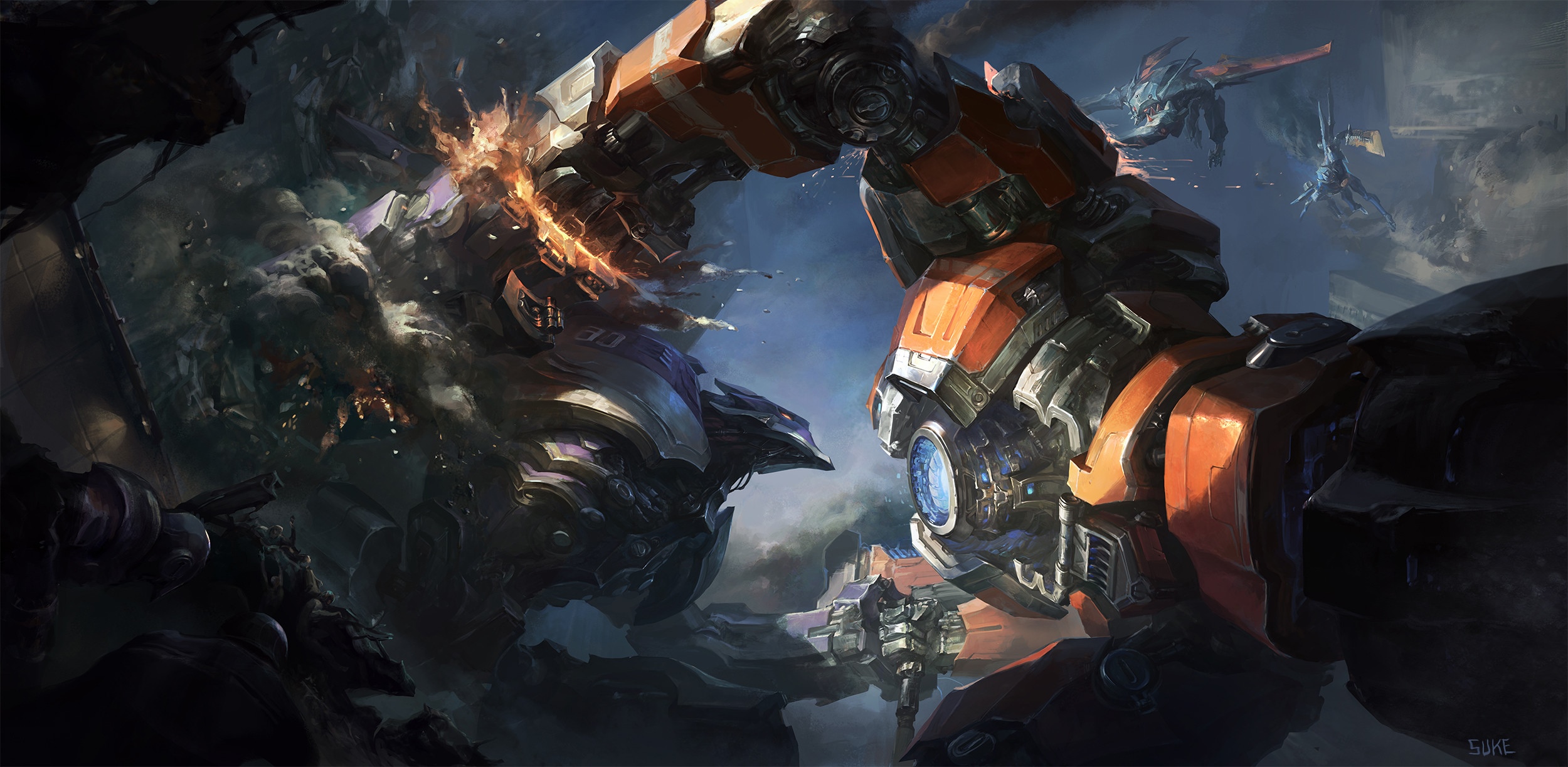 Sion and Mecha fighting in League of Legends HD Wallpaper