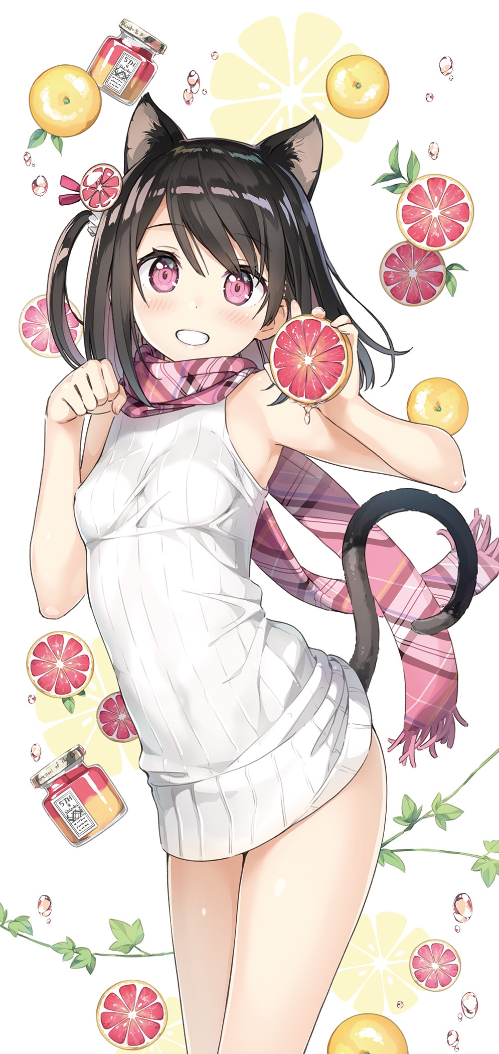 Anime Cat Girl with Grapefruits and Jam HD Phone Wallpaper