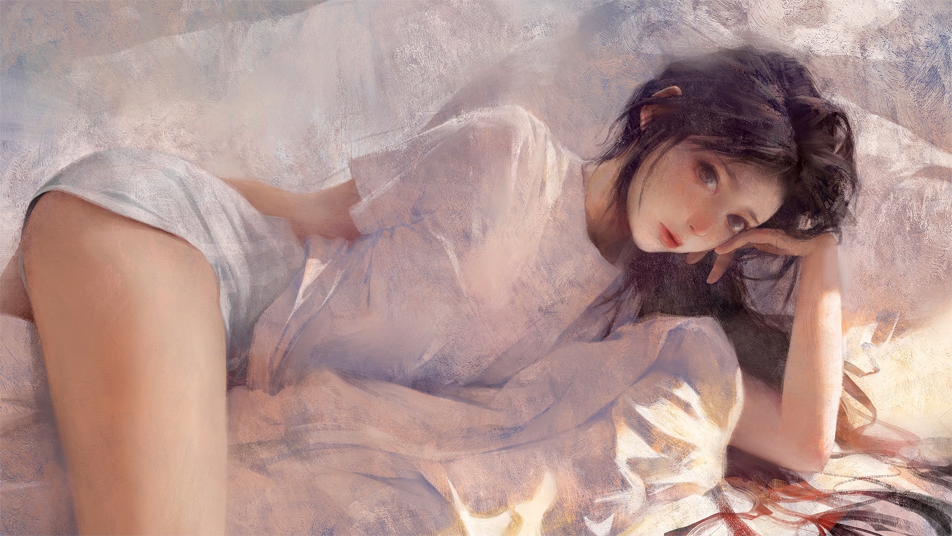 Woman lying on a bed HD Wallpaper