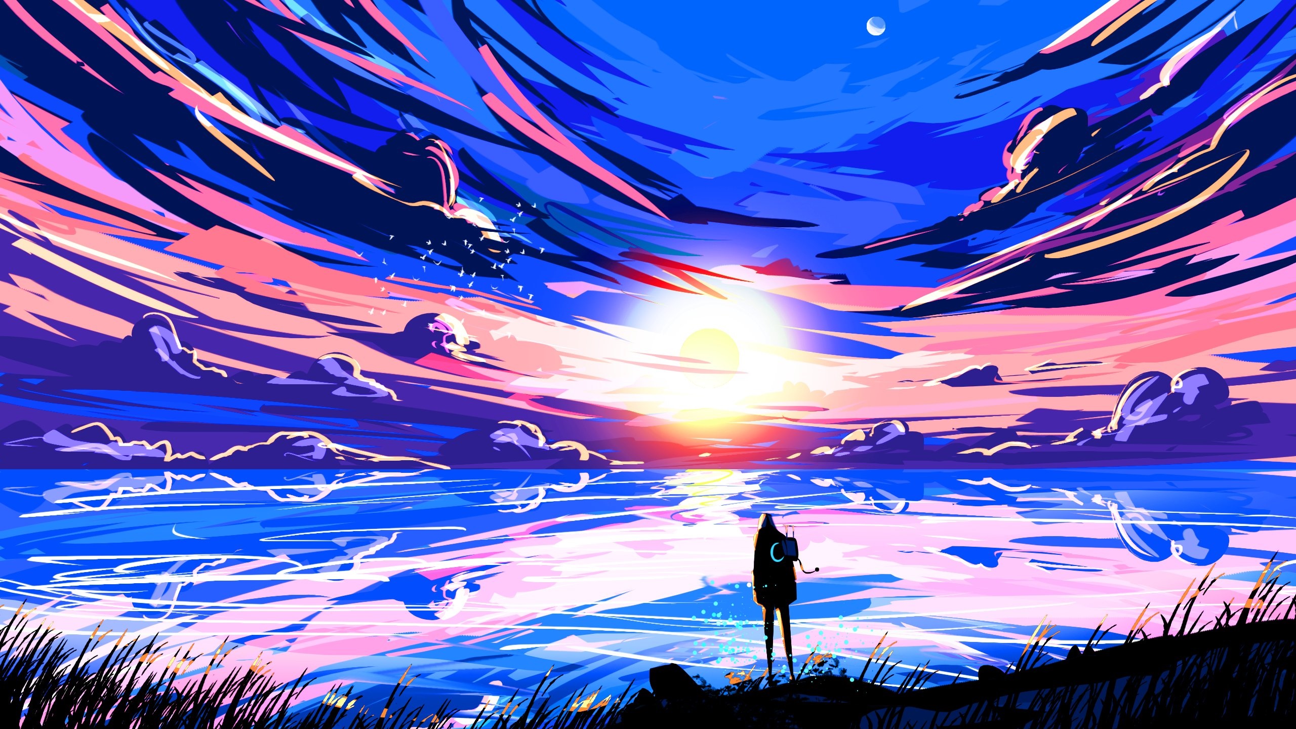 Nafay watches a colorful sunrise over a lake HD Wallpaper