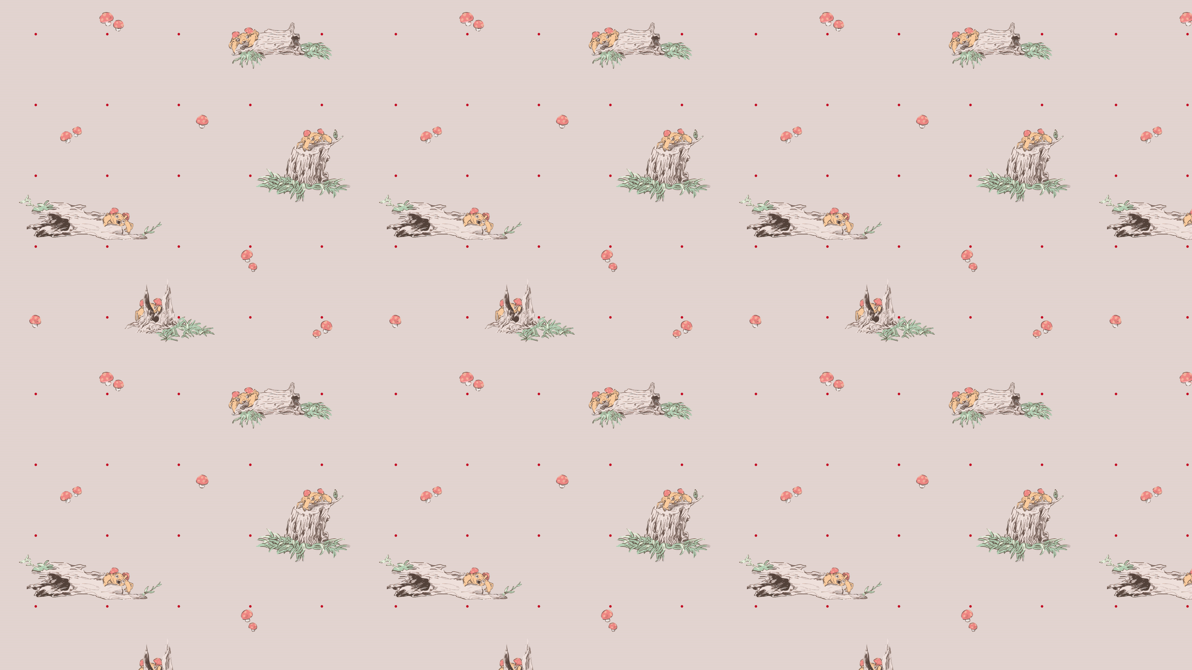 4K pattern with mushrooms on logs HD Wallpaper