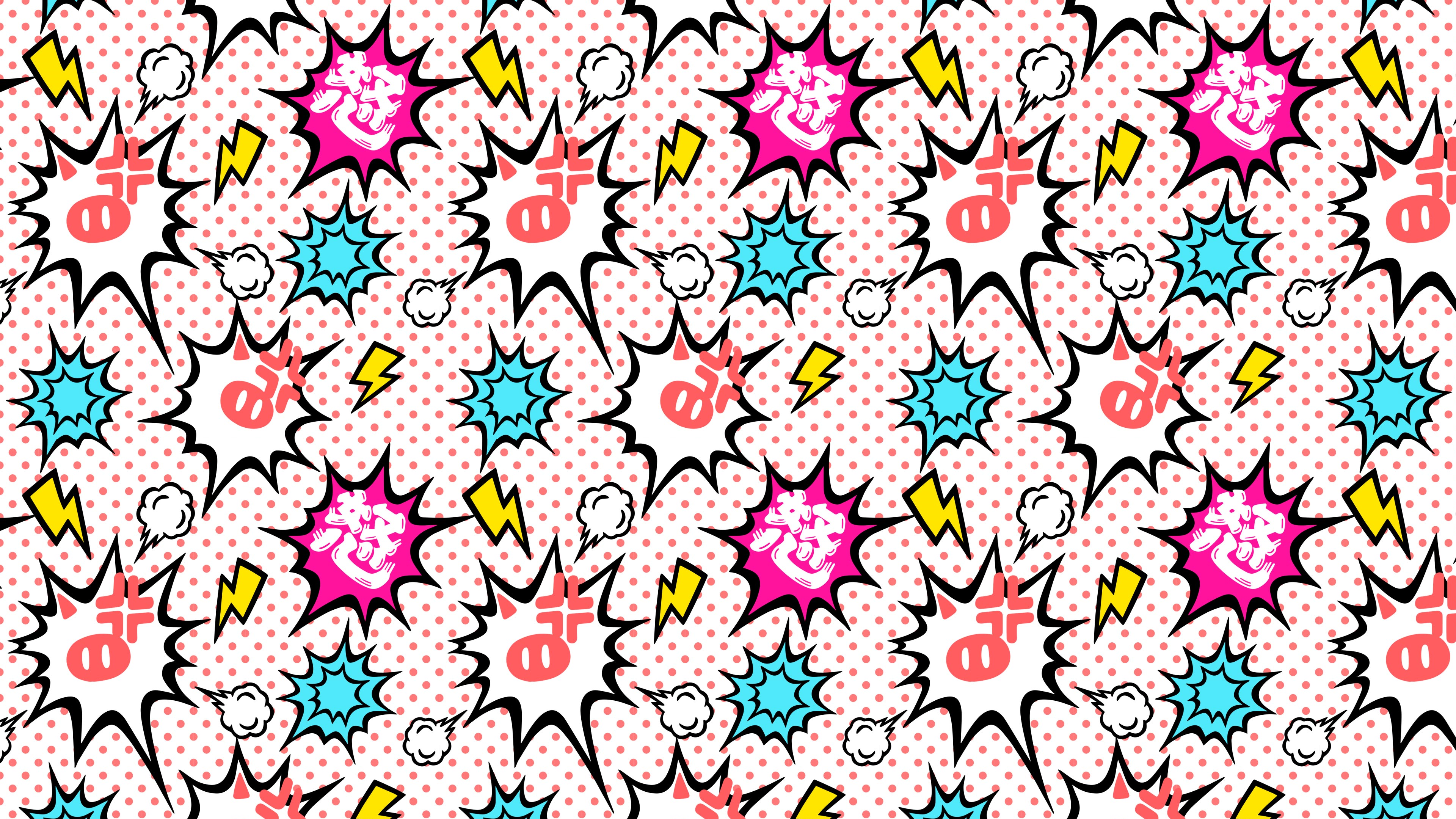 4K Polka Dots Abstract Pattern with Comic Elements HD Wallpaper